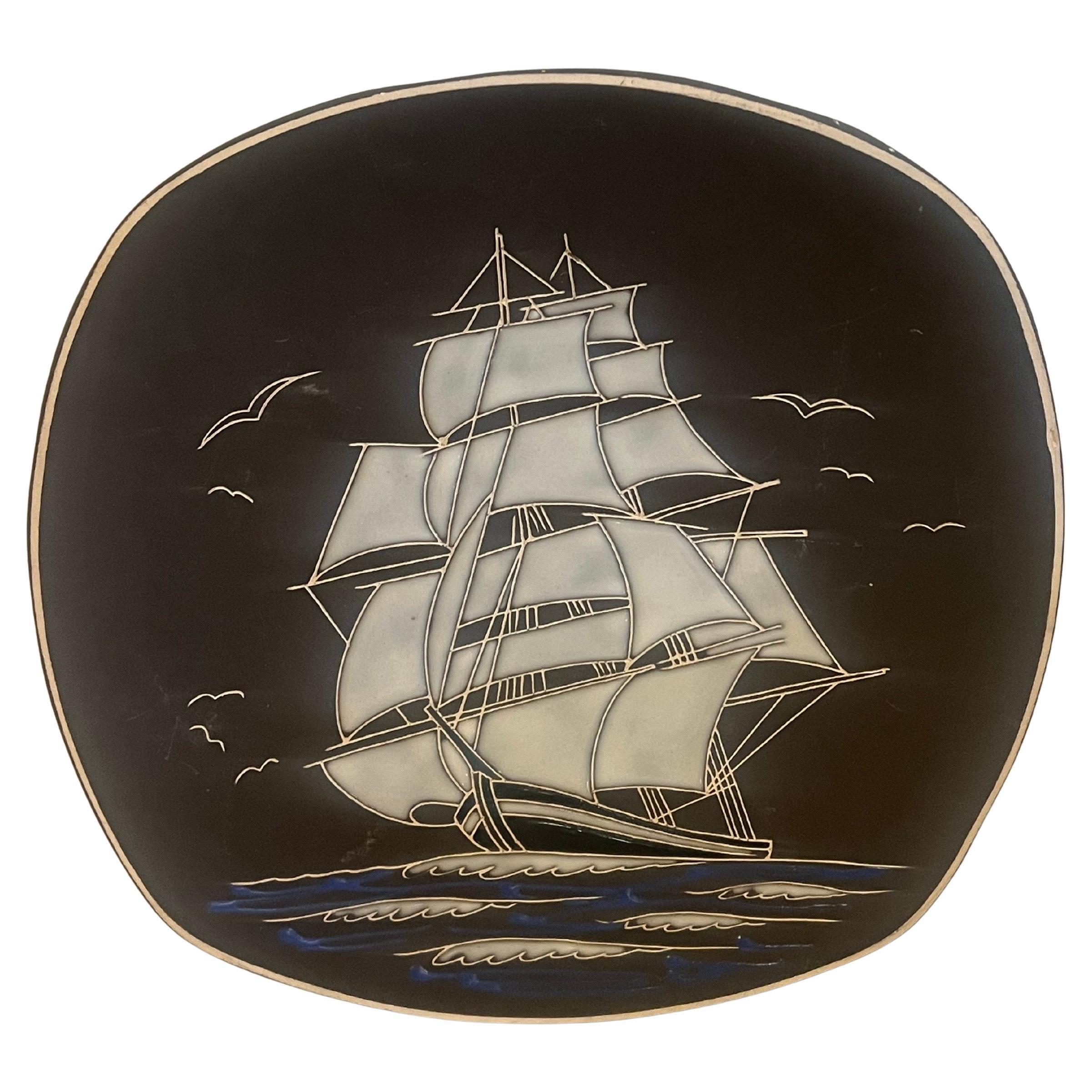 Danish Modern MCM Decorative Nautical Ceramic Wall Plate Norway Skute Ship