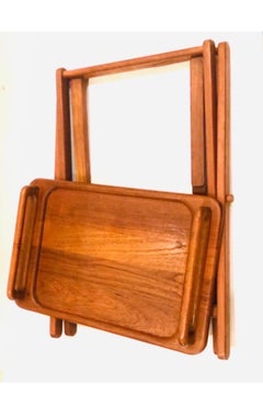 Danish Modern MCM Solid Teak Folding TV Tray / Table