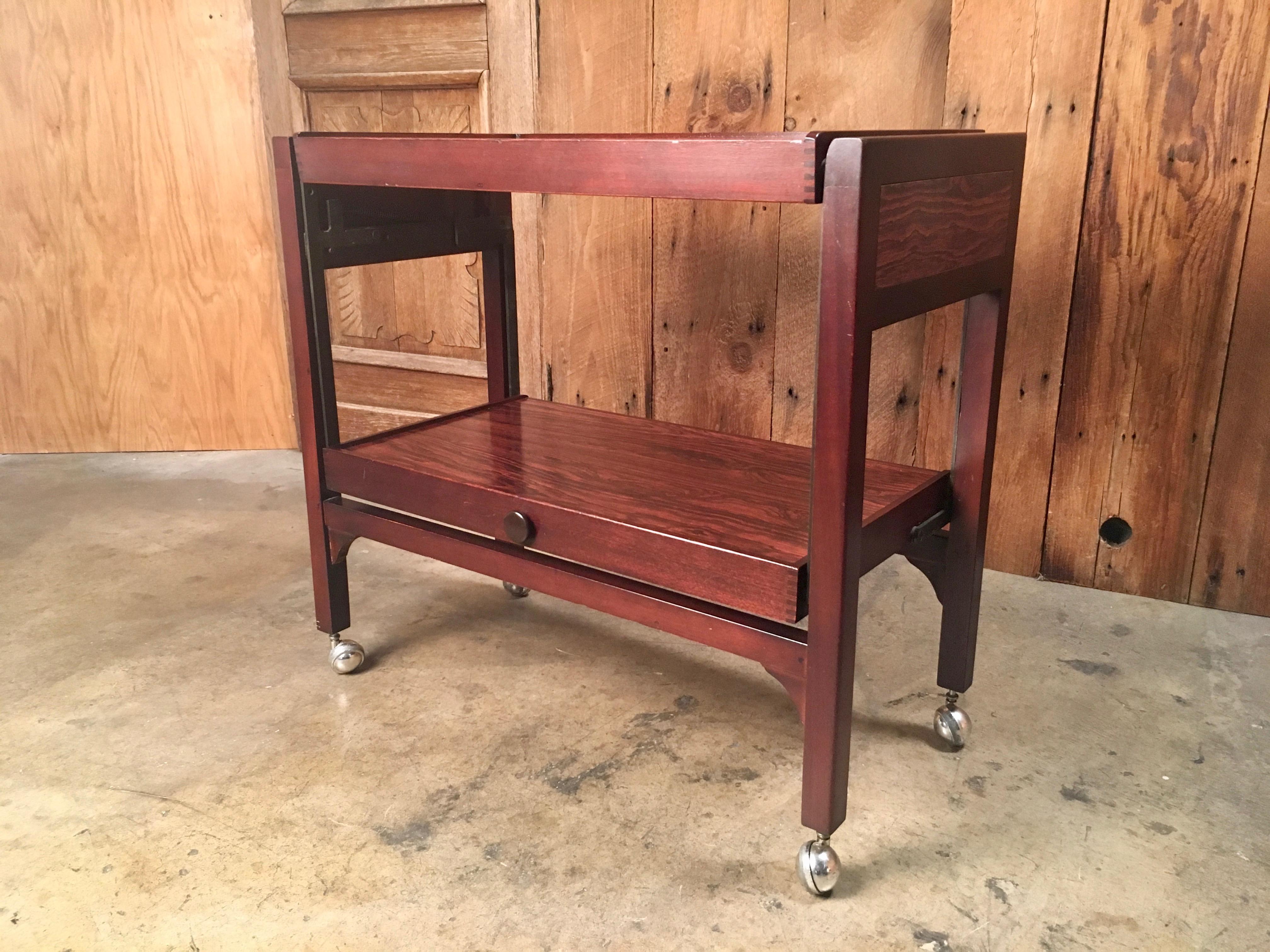 Danish Modern Mechanical Bar Cart In Good Condition In Denton, TX