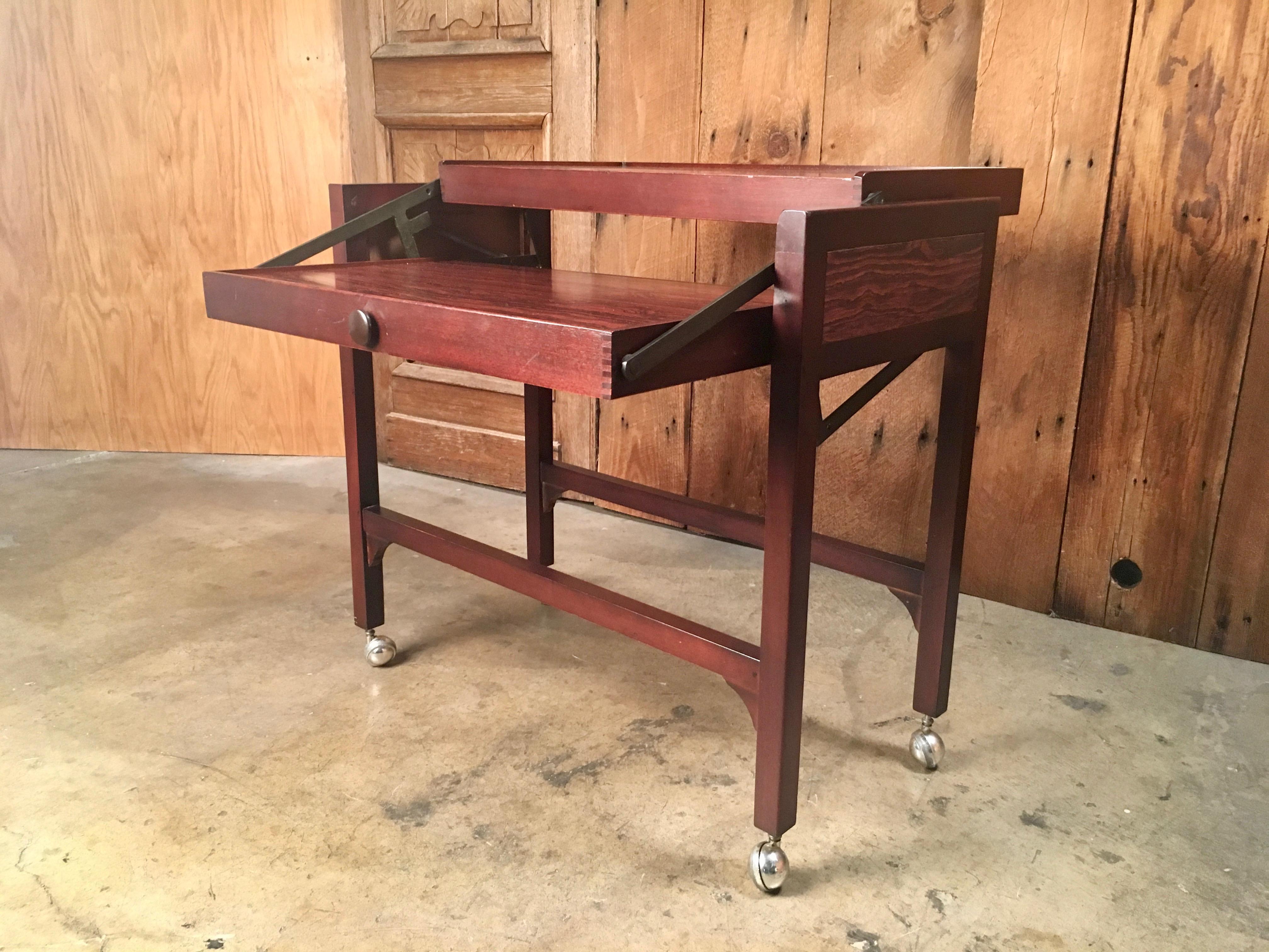 Rosewood Danish Modern Mechanical Bar Cart