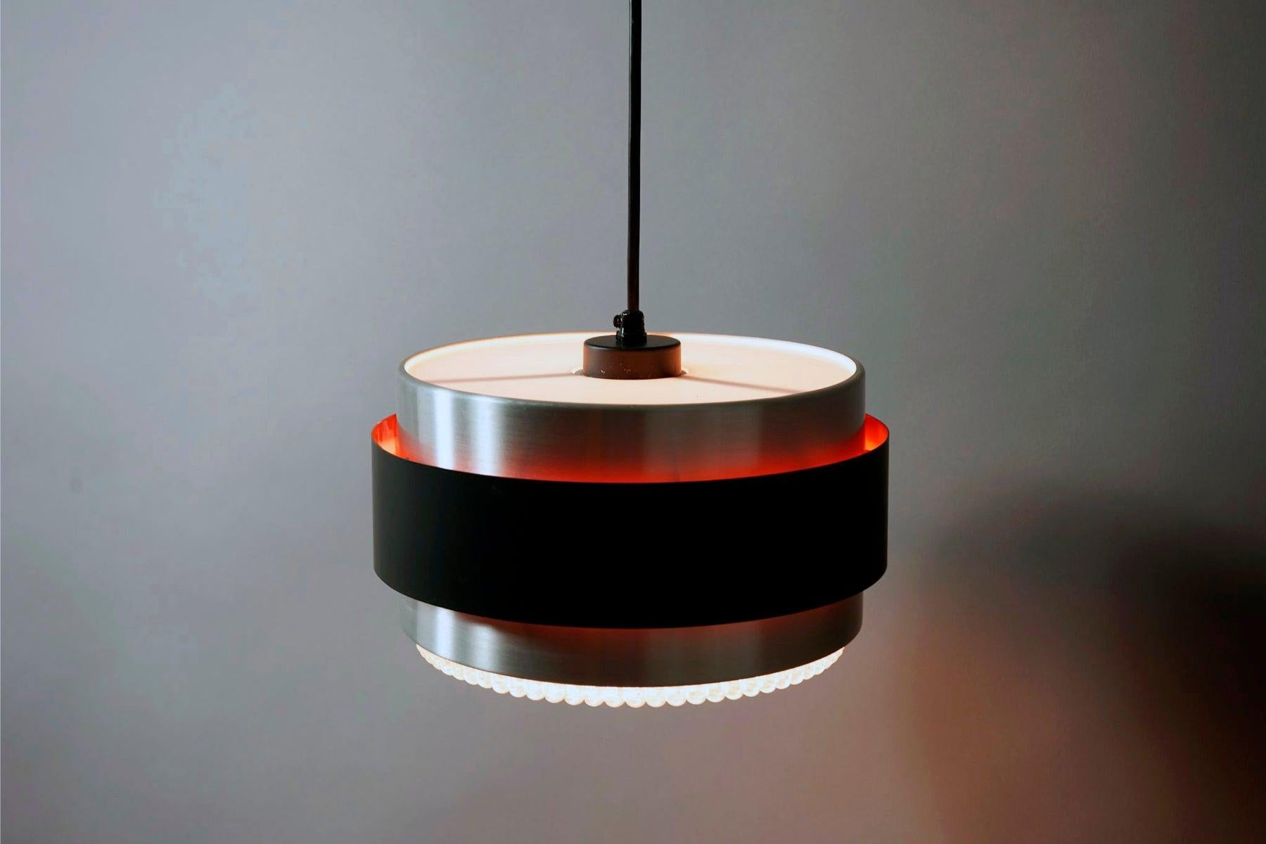 Danish Modern Metal Glass Pendant Light by Jo Hammerborg, Saturn Model 5