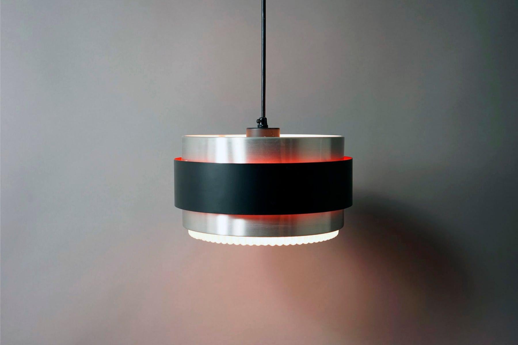 Danish Modern Metal Glass Pendant Light by Jo Hammerborg, Saturn Model 1