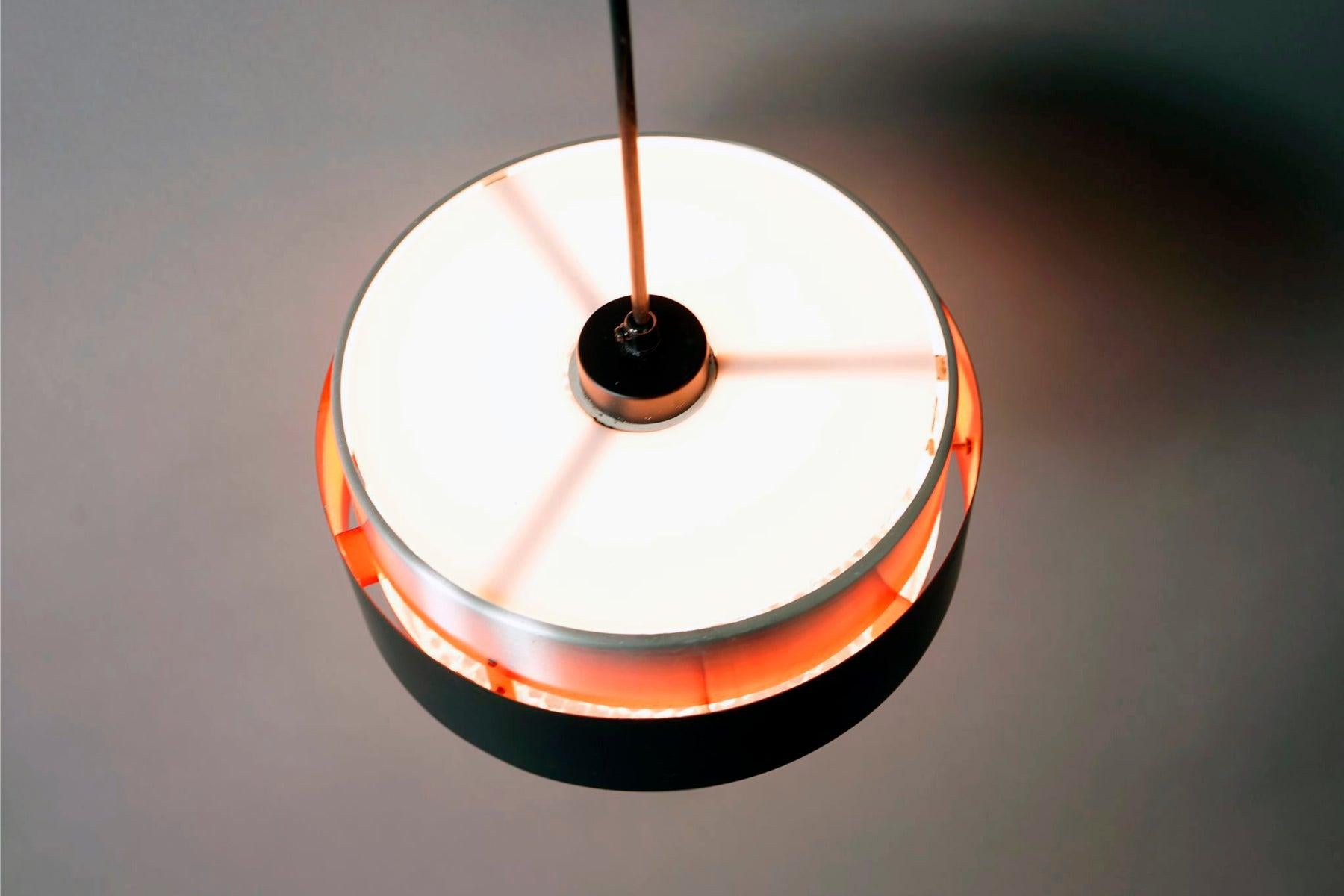 Danish Modern Metal Glass Pendant Light by Jo Hammerborg, Saturn Model 2