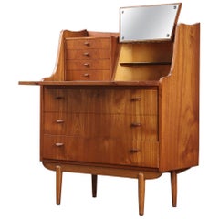 Danish Modern Midcentury Atomic Teak Vanity / Secretary Desk in Teak