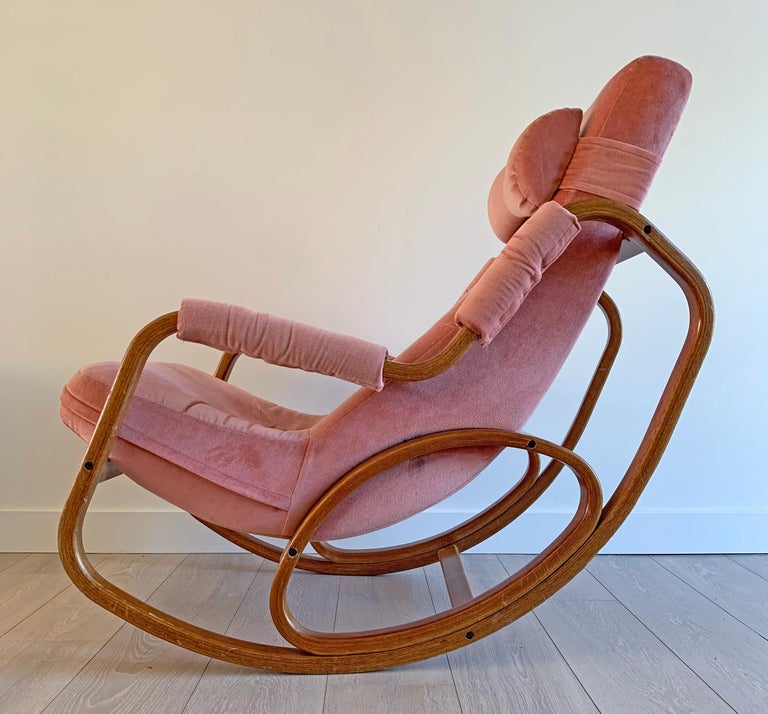 Pink Modern Rocking Chair Danish Modern Midcentury Bentwood Rocking Chair in Pink Velvet at 1stDibs