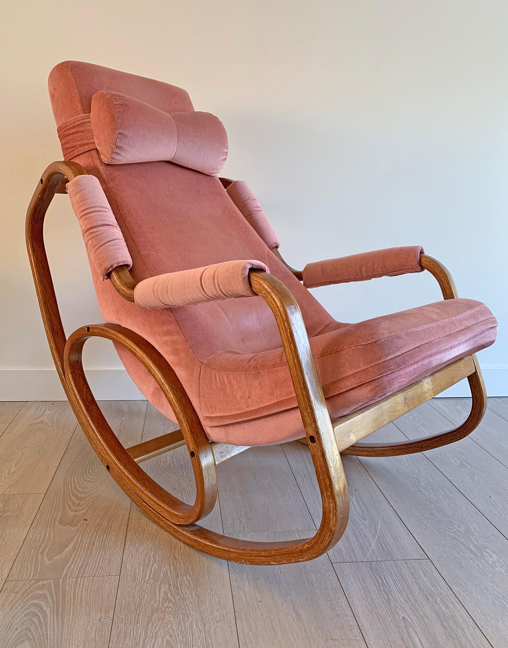 pink velvet rocking chair
