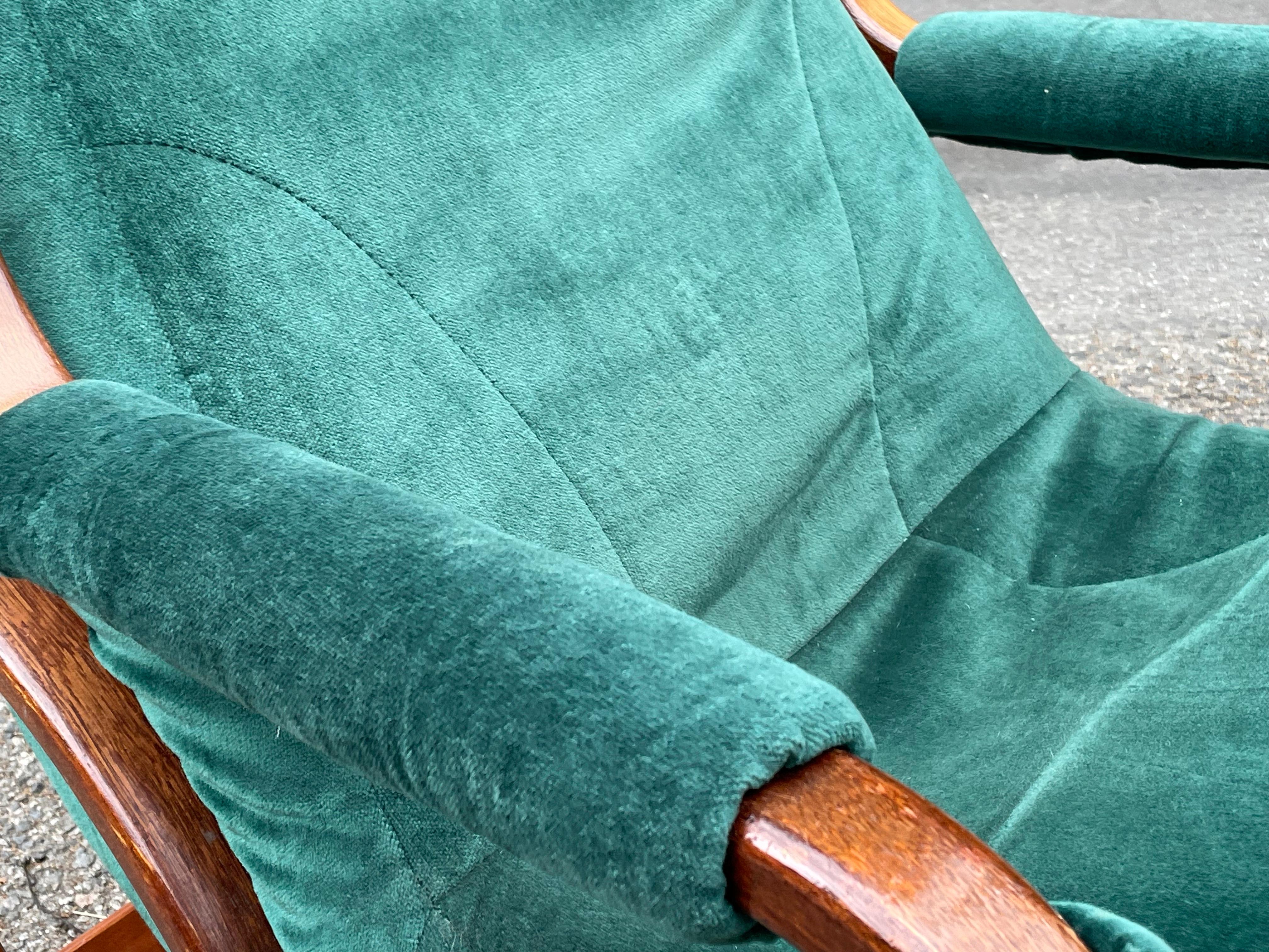 Danish Modern Midcentury Bentwood Rocking Chair & Ottoman in Green Velvet 7