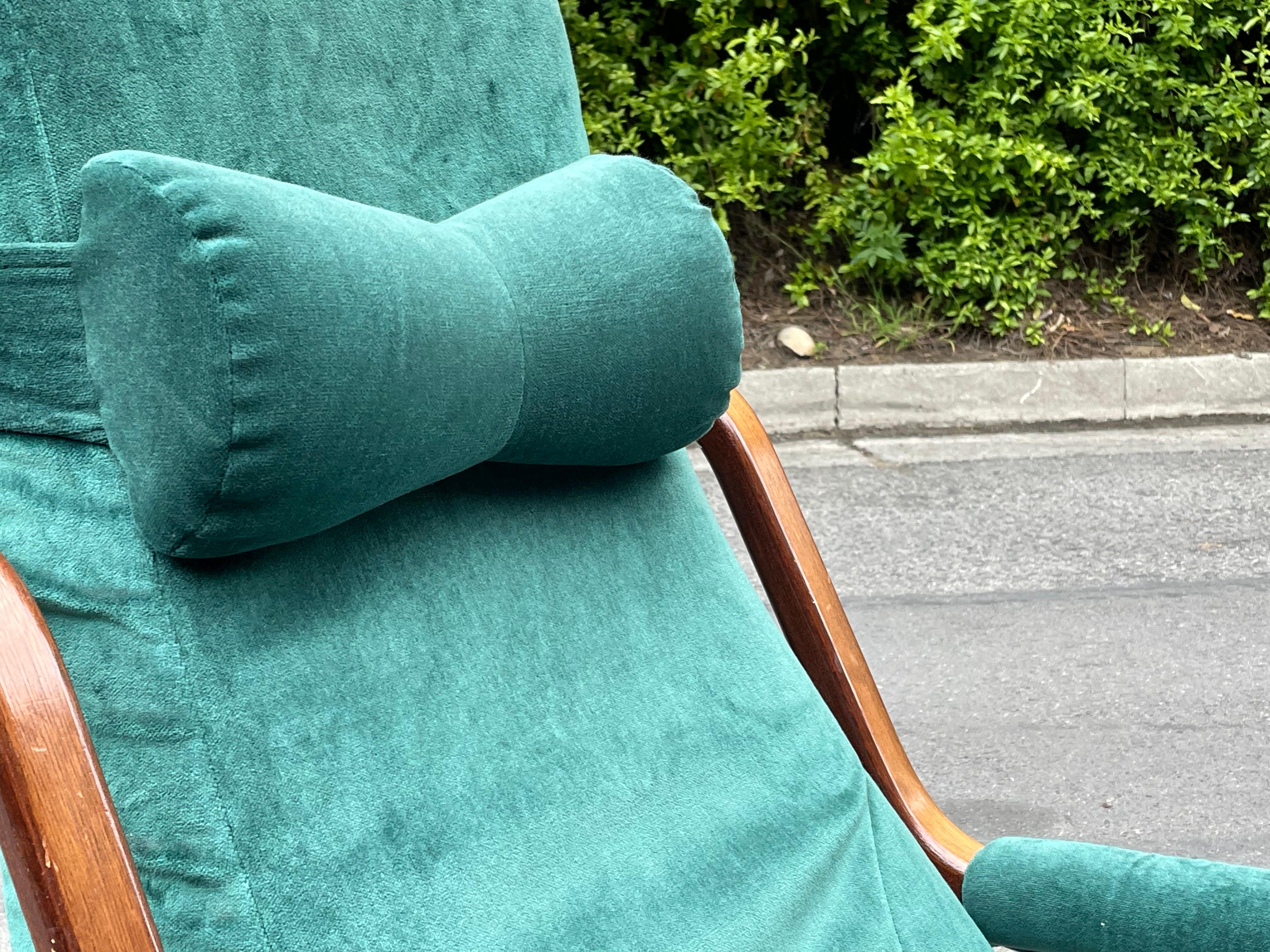 Danish Modern Midcentury Bentwood Rocking Chair & Ottoman in Green Velvet 3