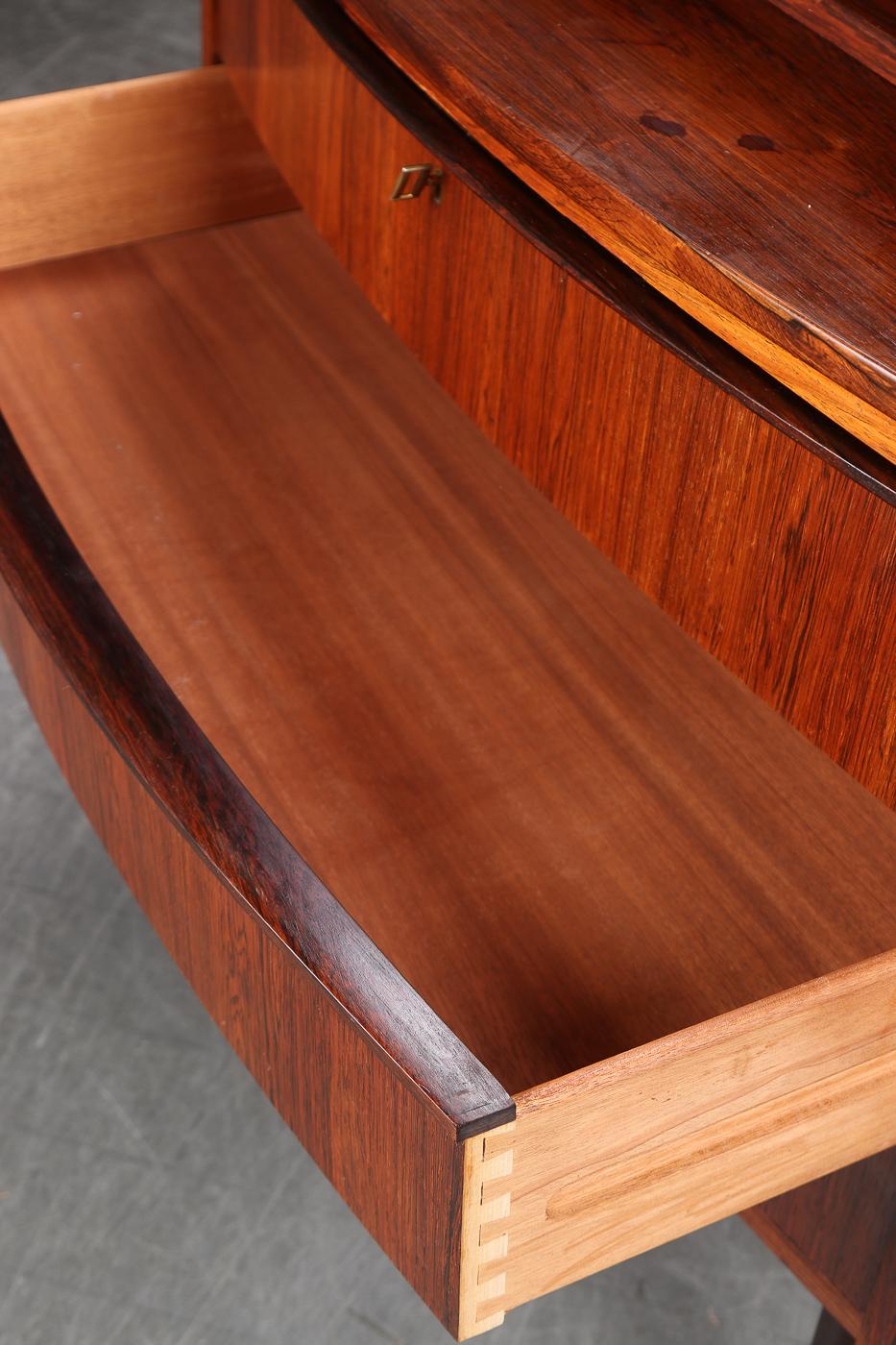 Lacquered Danish Modern Midcentury Bow Front Secretary Desk in Rosewood