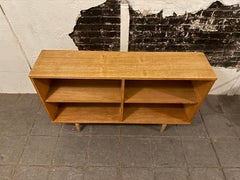 Danish Modern Mid century oak long low Bookcase shelves on tapered legs