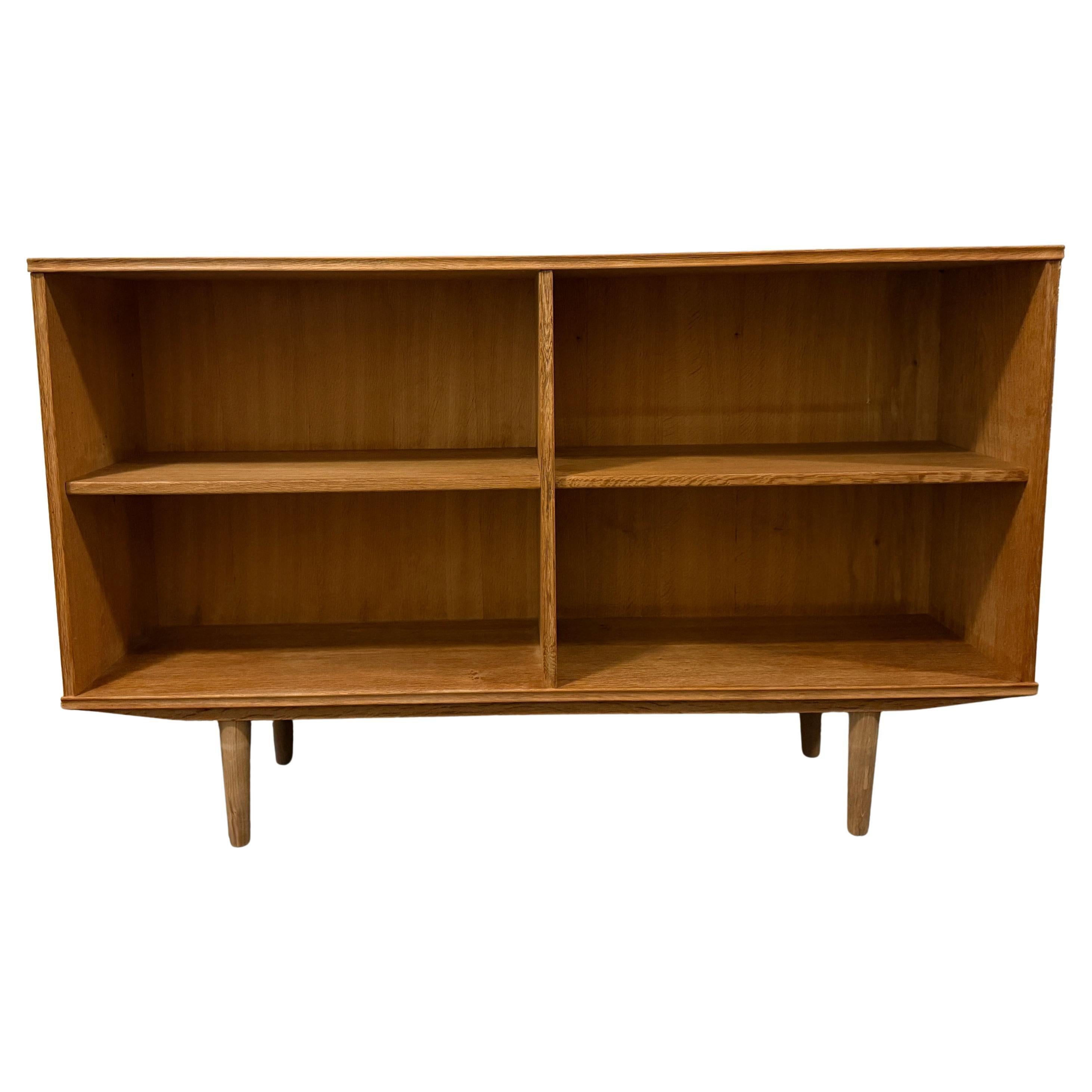 Danish Modern Mid century oak long low Bookcase shelves on tapered legs