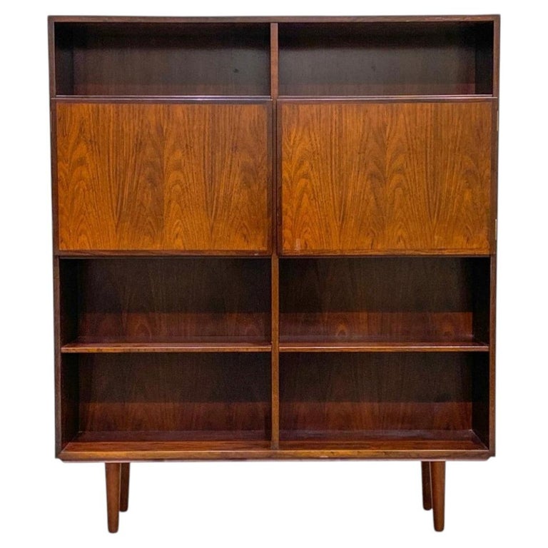 Danish Modern Mid century Rosewood Large Wall Floor Bookcase shelf unit cabinet