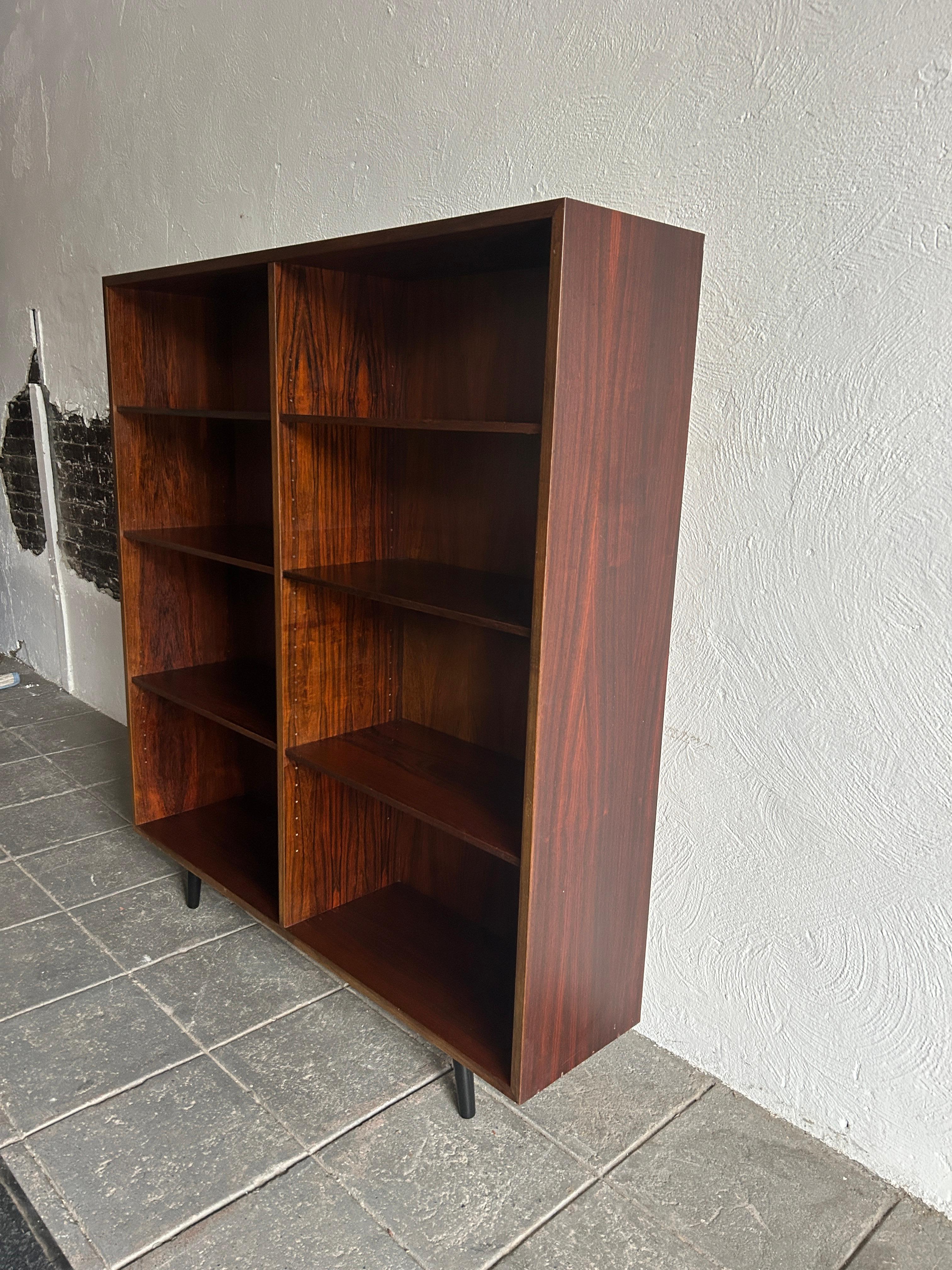 Woodwork Danish Modern Mid century Rosewood wide Wall Floor Bookcase For Sale
