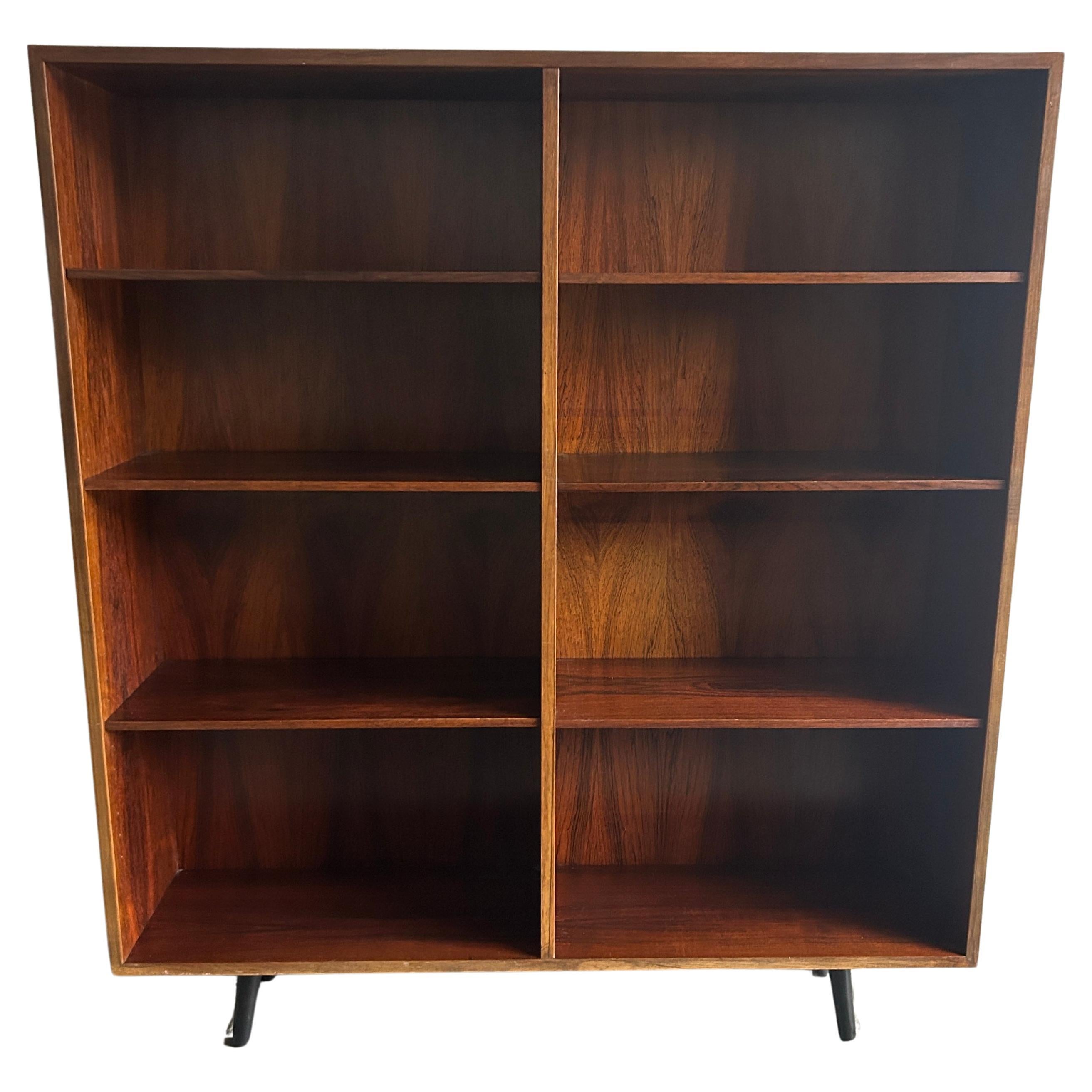 Danish Modern Mid century Rosewood wide Wall Floor Bookcase For Sale