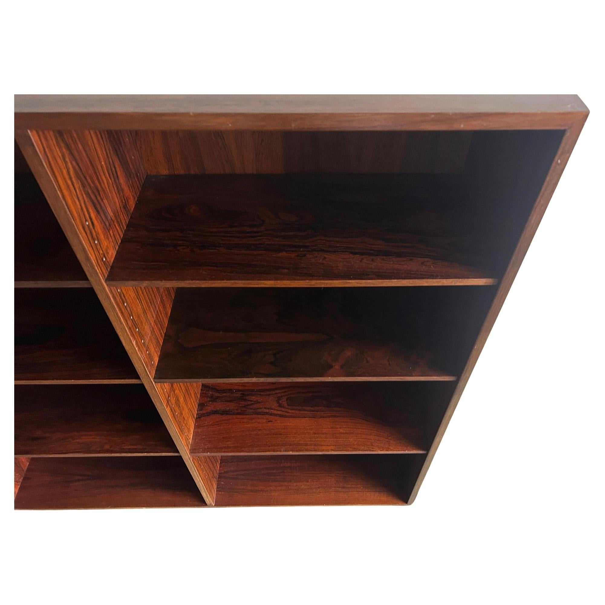 Woodwork Danish Modern Mid century Rosewood wide Wall Floor Bookcase shelves For Sale