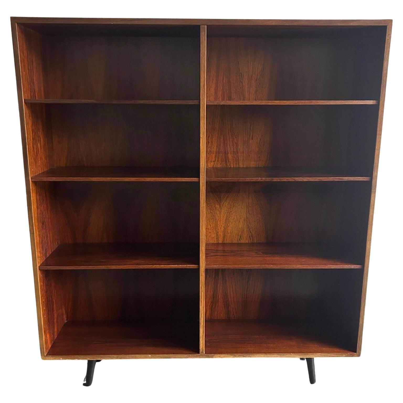 Danish Modern Mid century Rosewood wide Wall Floor Bookcase shelves For Sale