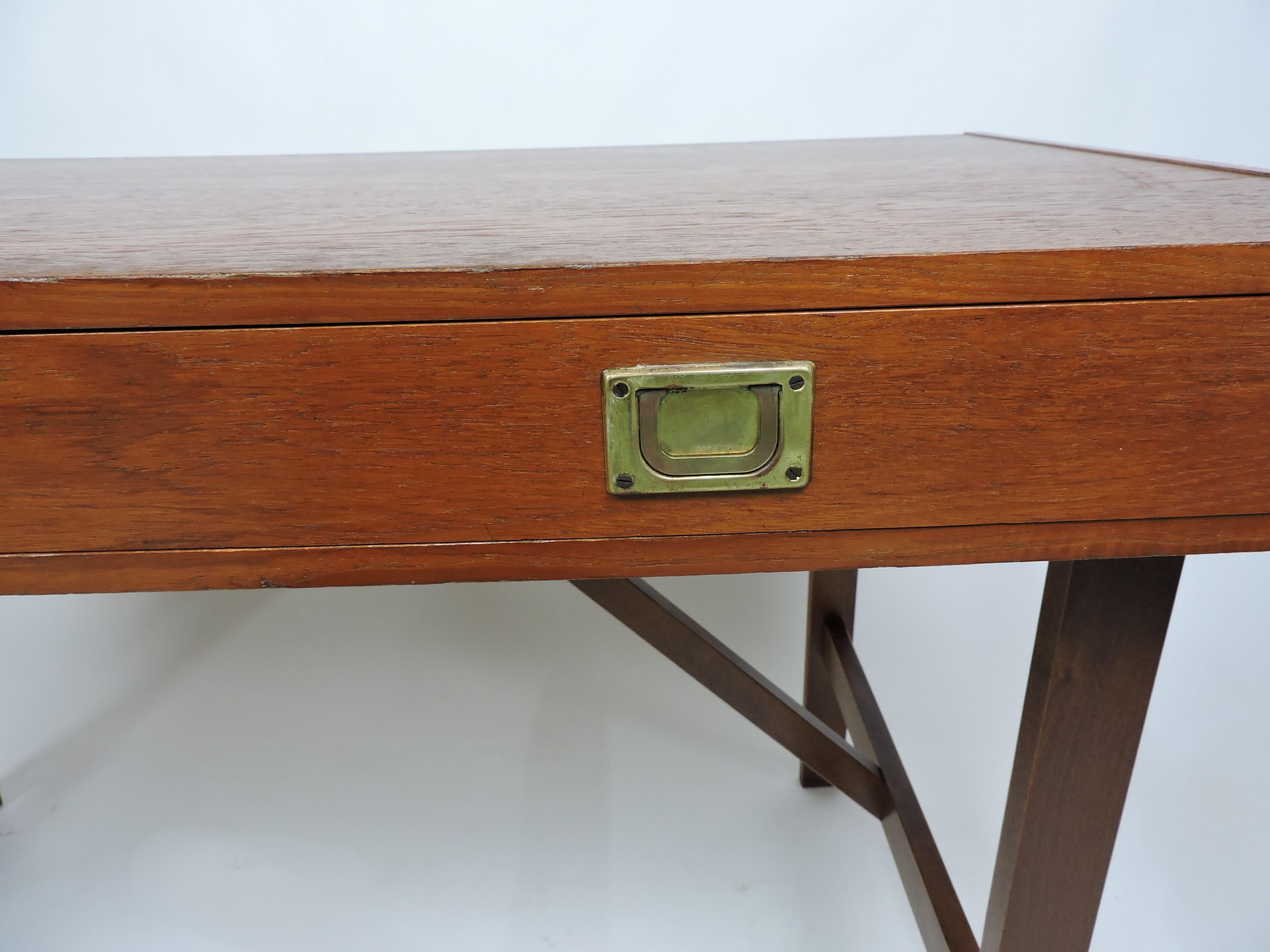 Danish Modern Mid Century Teak Campaign Style Desk 6