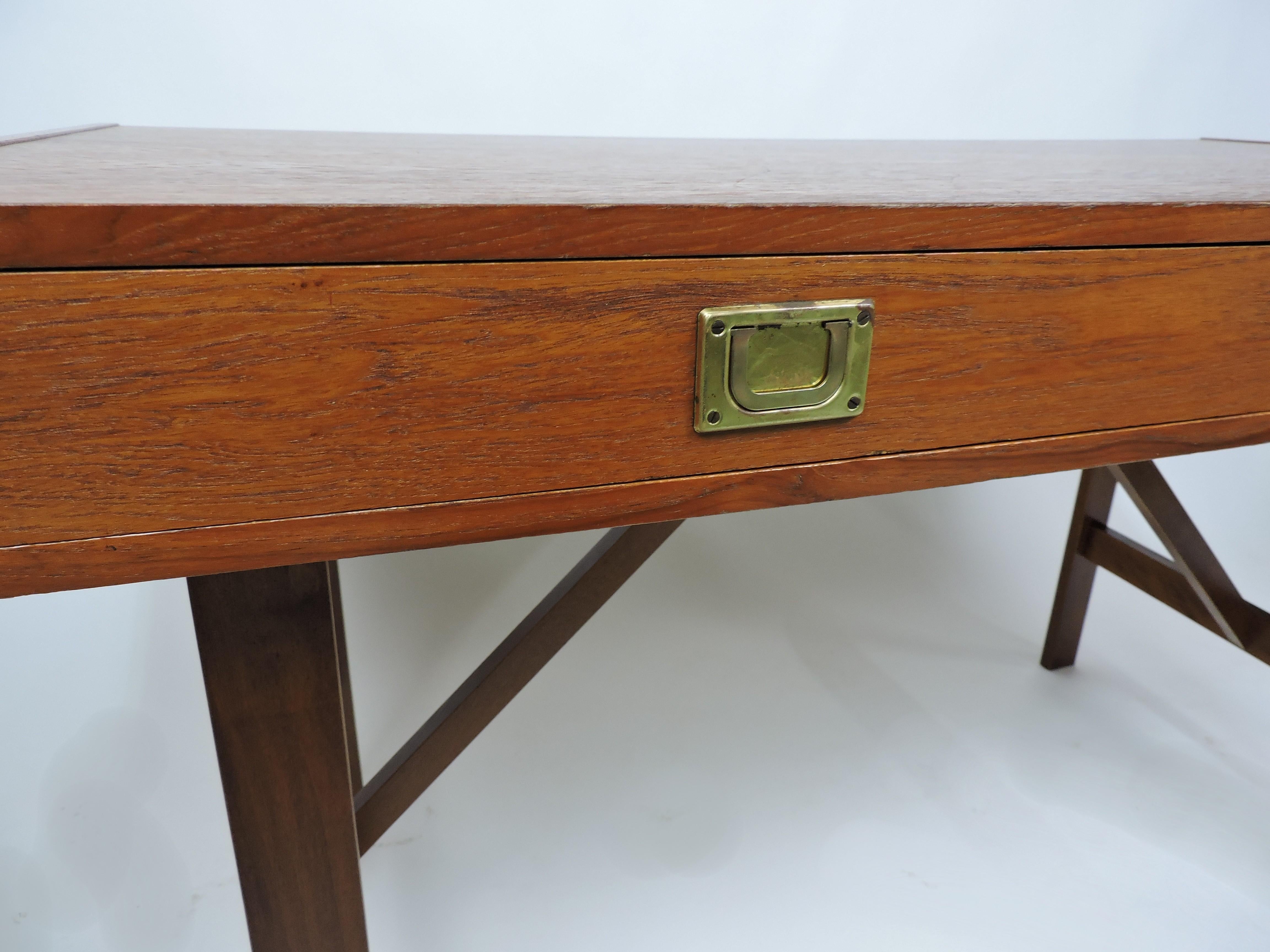 Danish Modern Mid Century Teak Campaign Style Desk 7