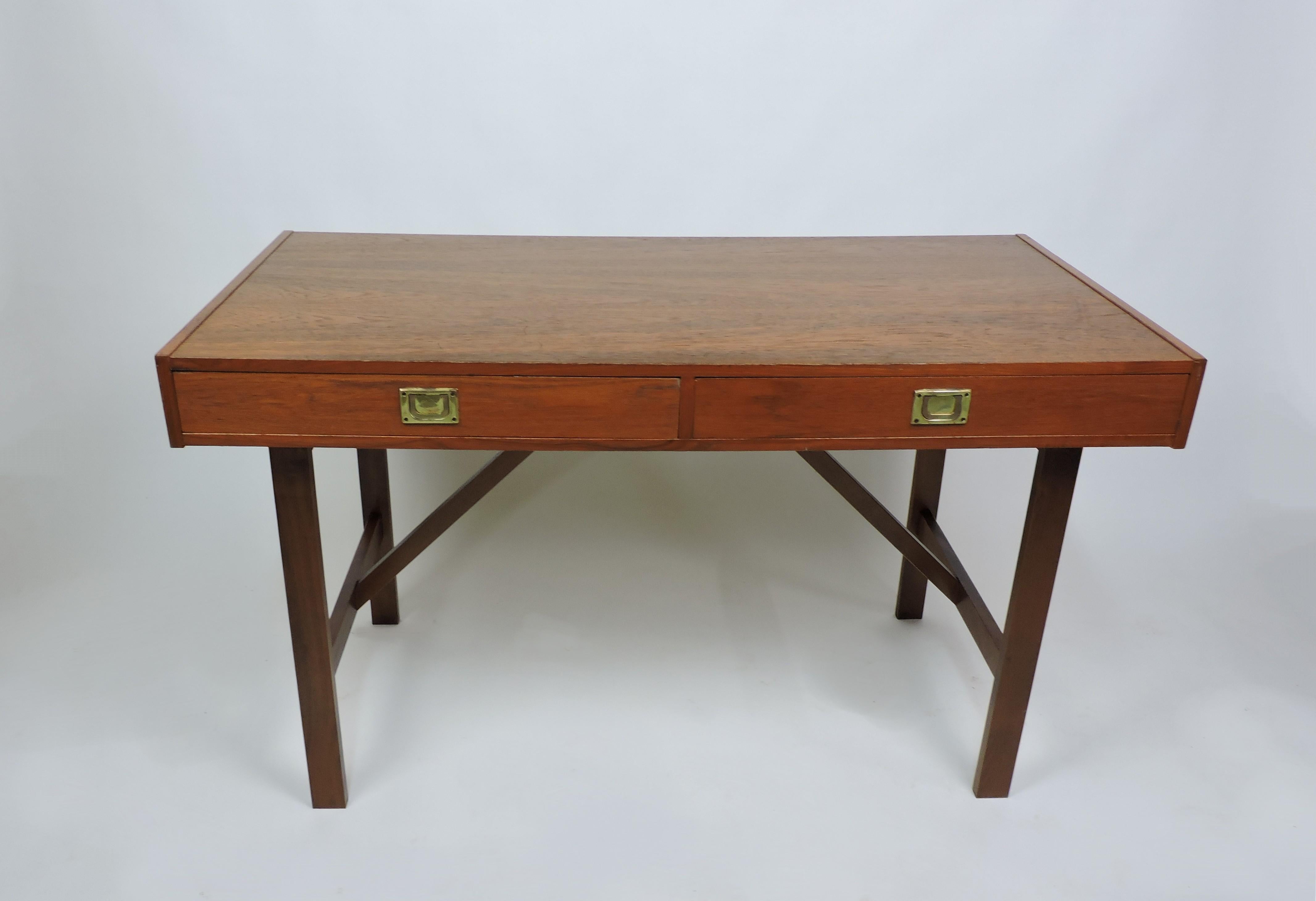 Danish Modern Mid Century Teak Campaign Style Desk 8