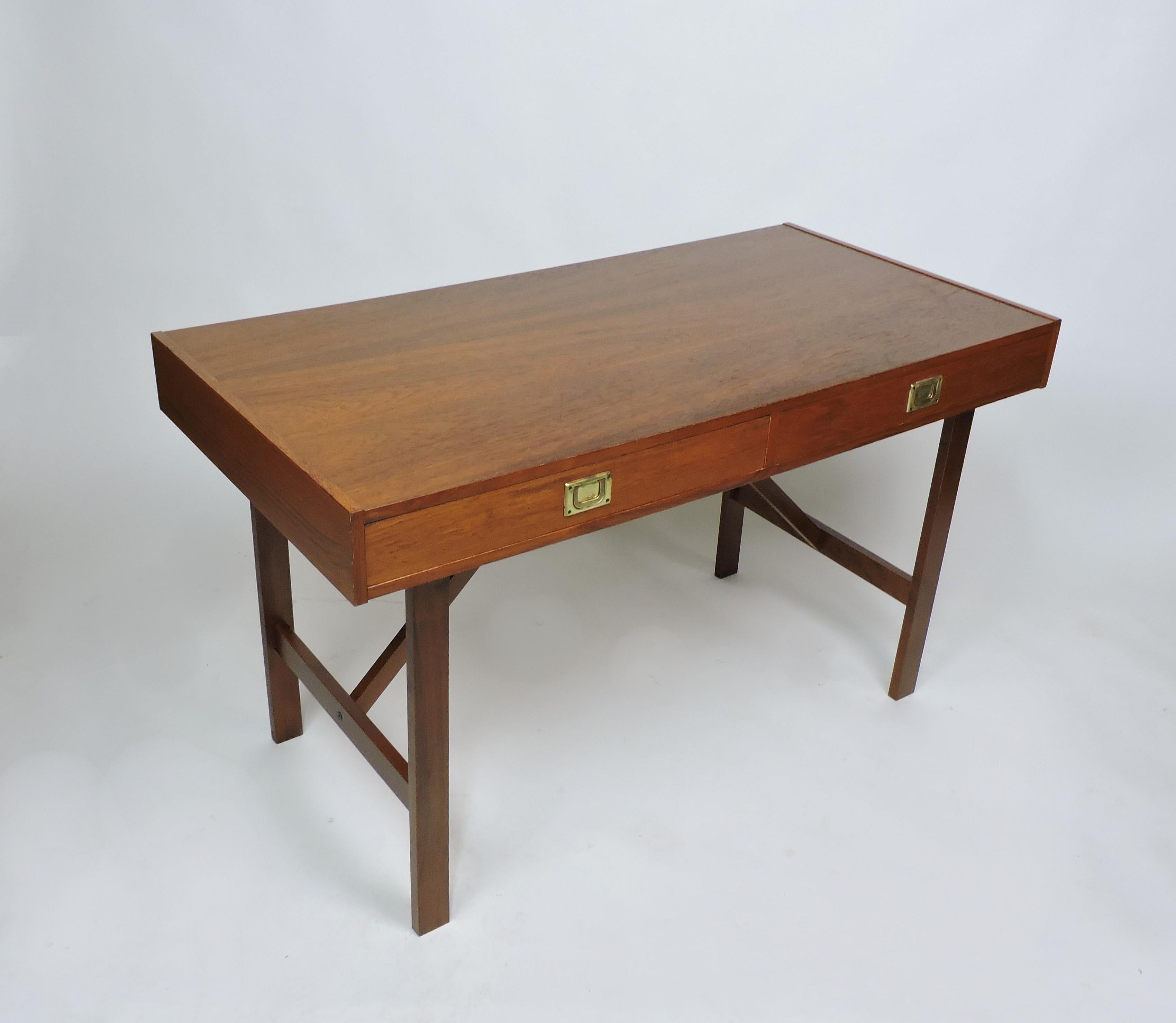 Scandinavian Modern Danish Modern Mid Century Teak Campaign Style Desk