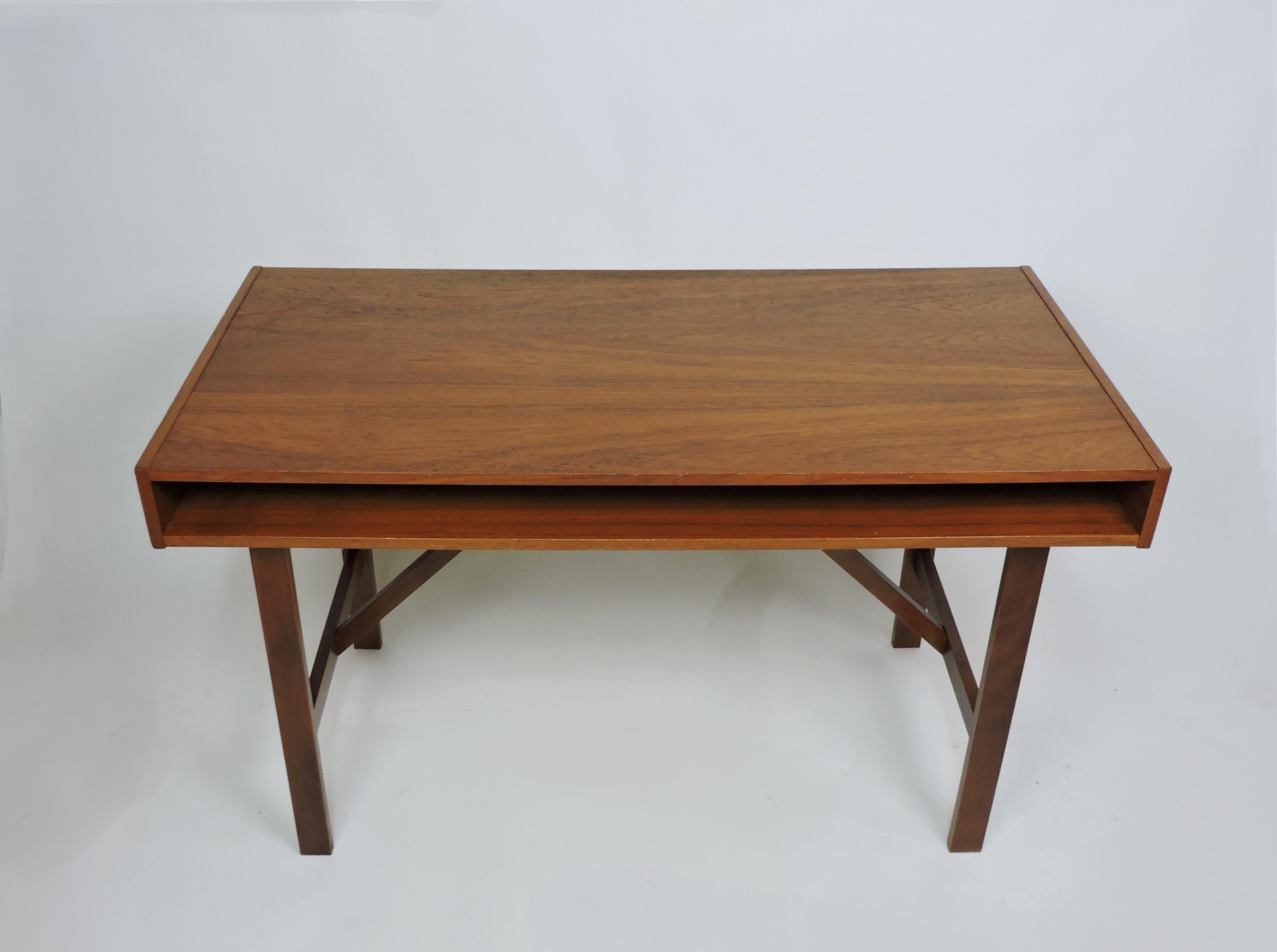 Danish Modern Mid Century Teak Campaign Style Desk In Good Condition In Chesterfield, NJ