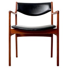 Danish Modern Mid Century Teak & Vinyl Arm Desk Chair