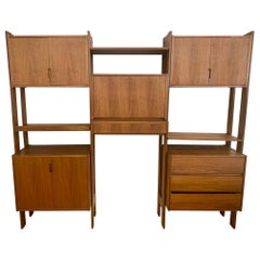 Vintage Danish Modern Midcentury Modular Three Bay Bookcase Wall Unit and Desk