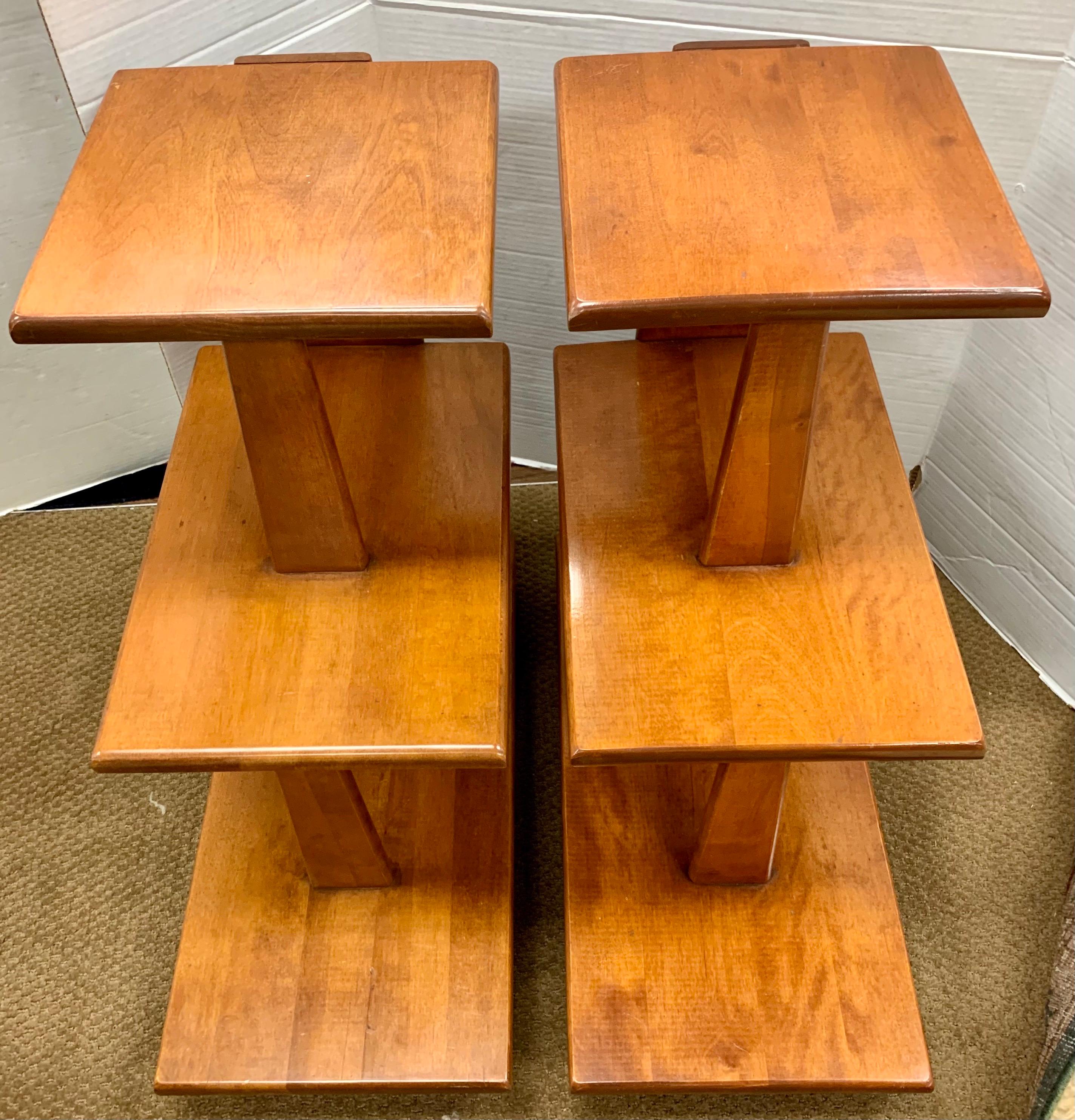Danish Modern Midcentury Tiered Side Tables Shelves, Pair In Good Condition In West Hartford, CT