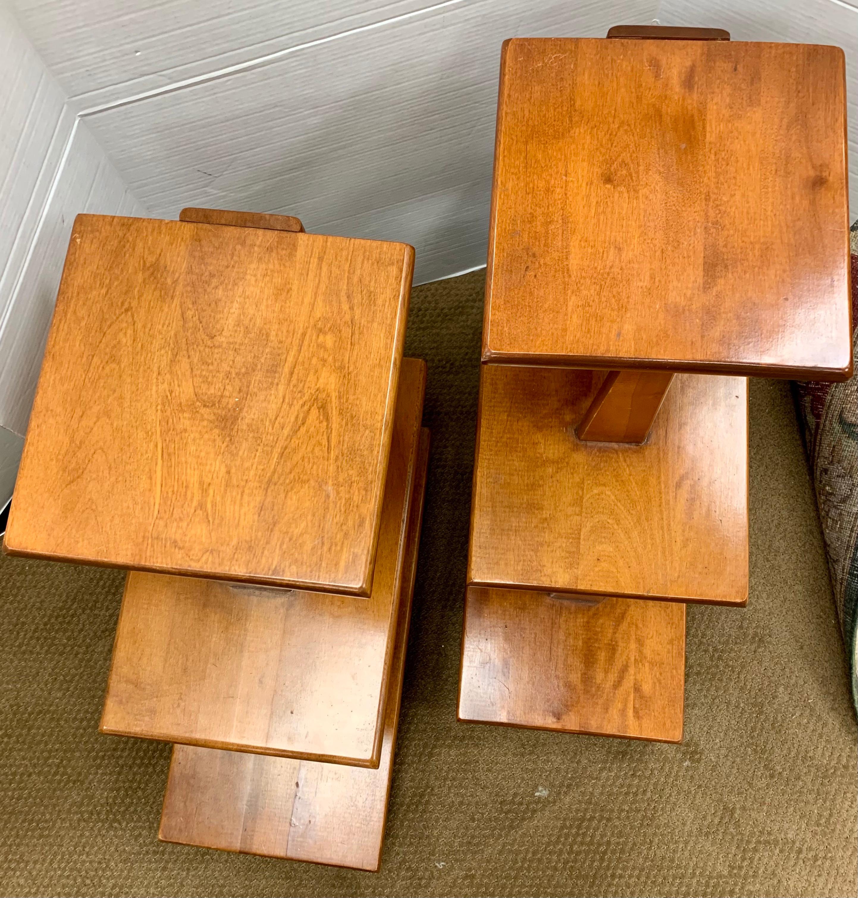 Late 20th Century Danish Modern Midcentury Tiered Side Tables Shelves, Pair