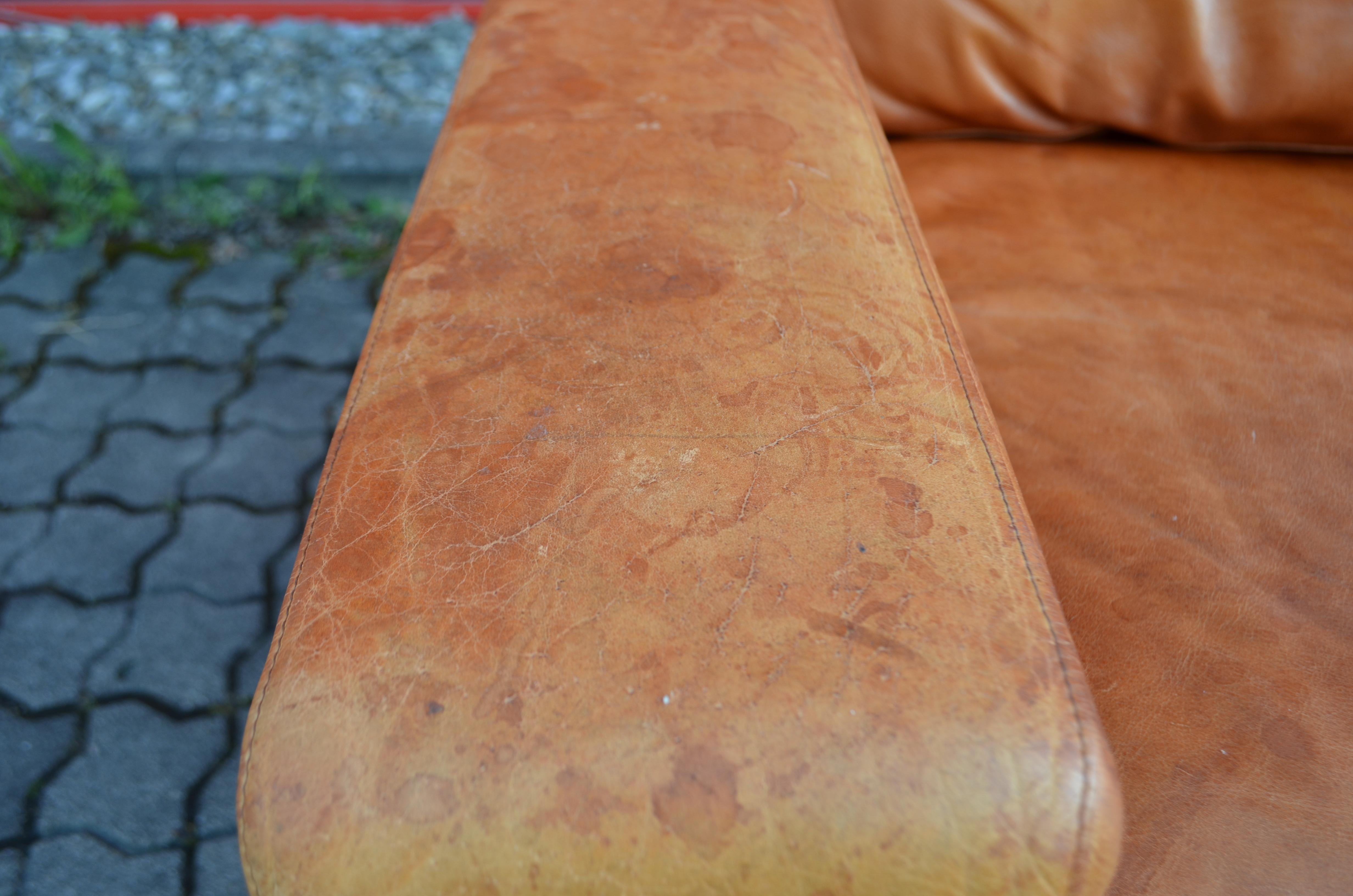 Danish Modern Mid Century Vintage Cognac Leather Sofa For Sale 3