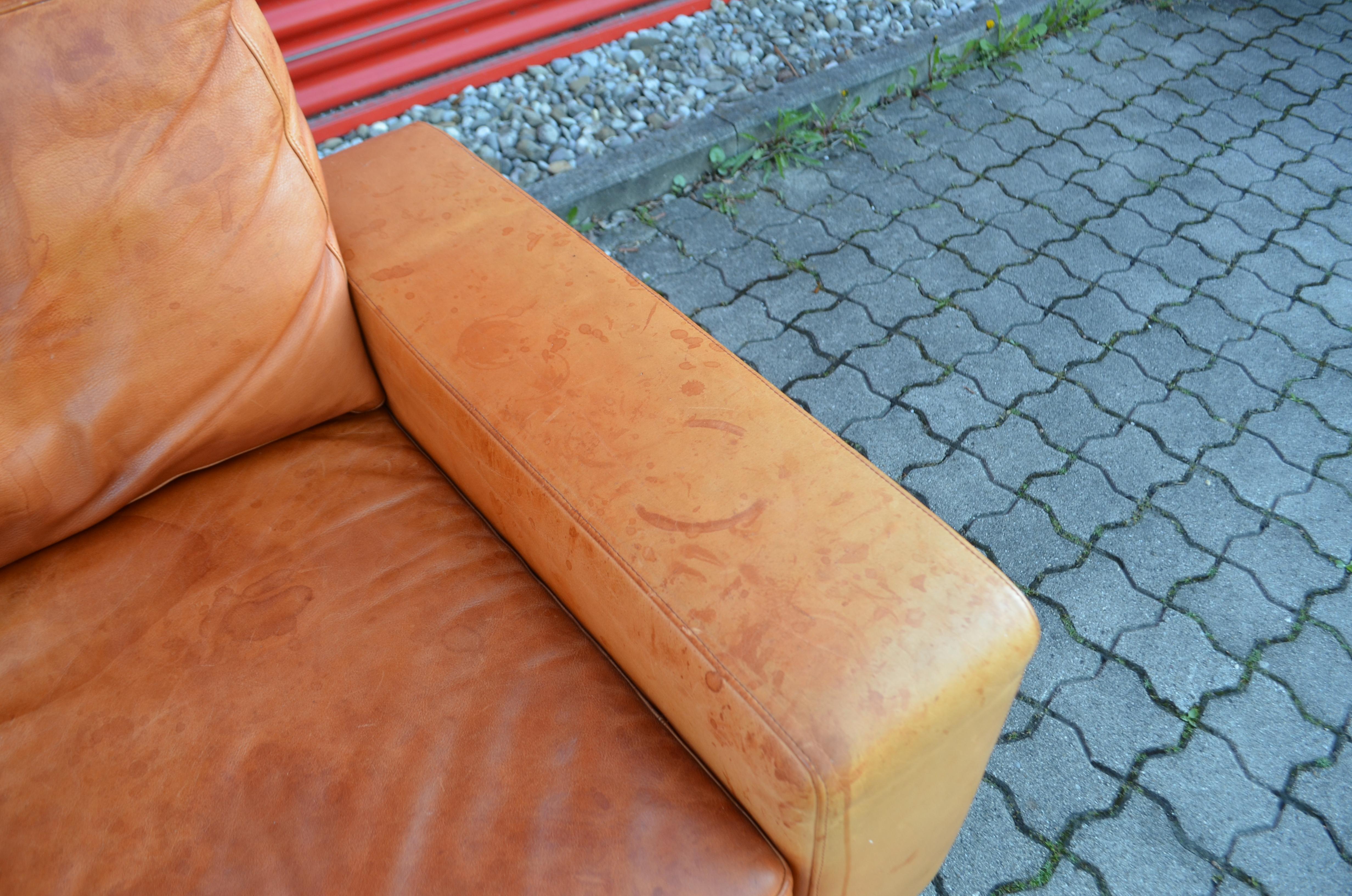 Danish Modern Mid Century Vintage Cognac Leather Sofa For Sale 5