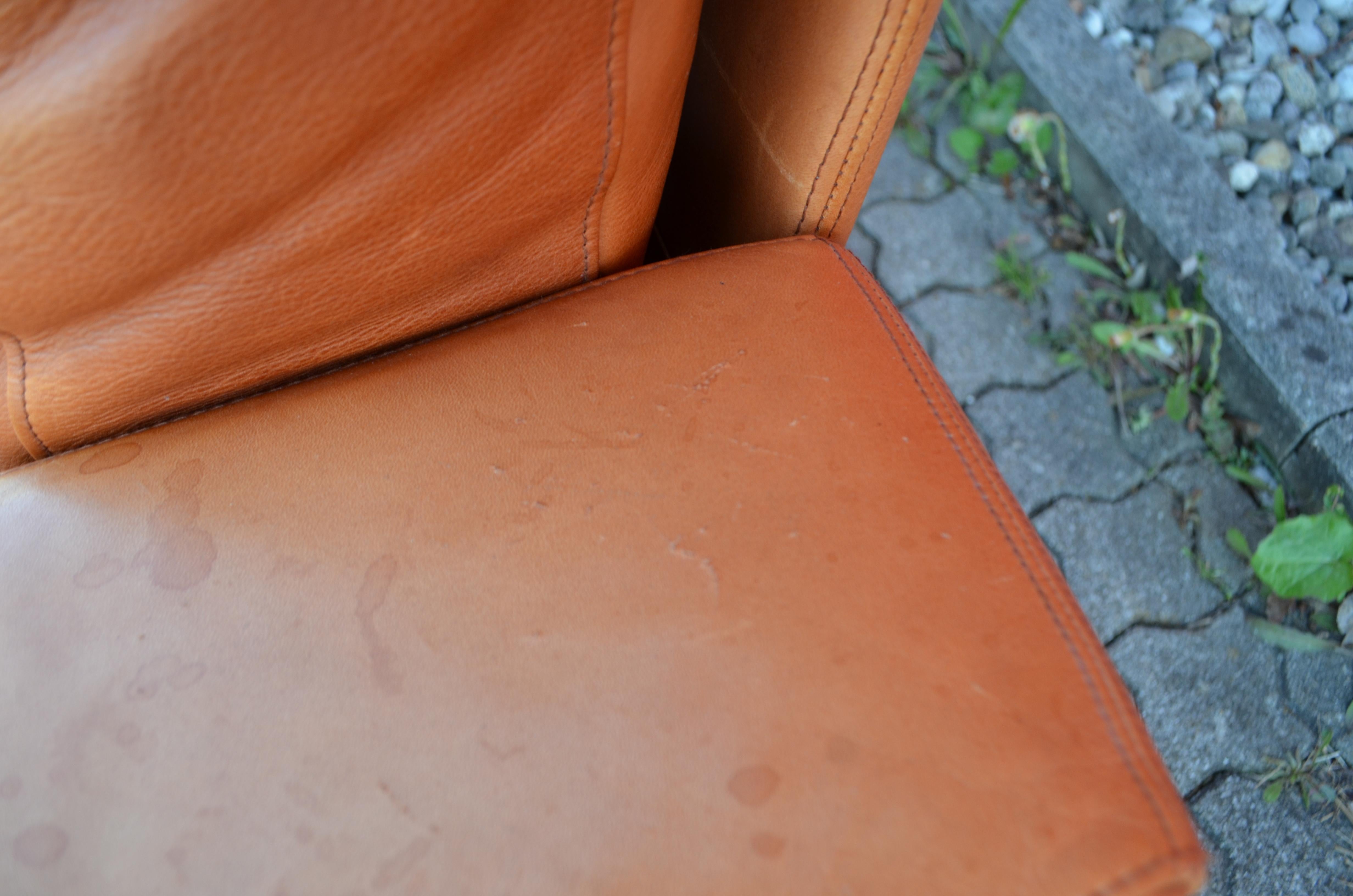Danish Modern Mid Century Vintage Cognac Leather Sofa For Sale 6
