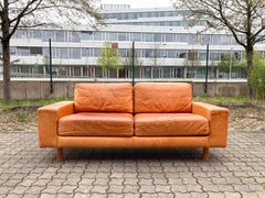 Danish Modern Mid Century Vintage Cognac Leather Sofa