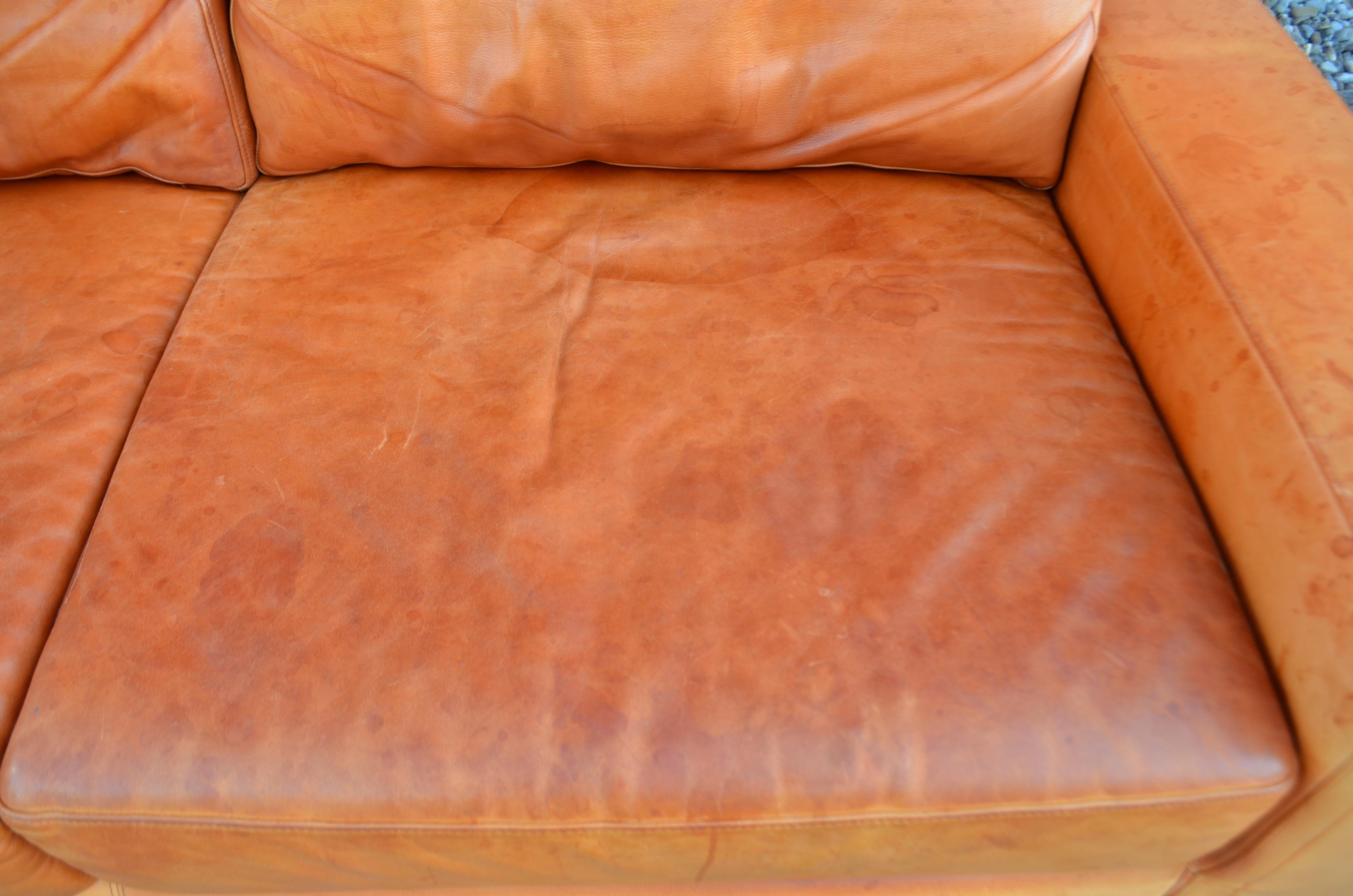 Late 20th Century Danish Modern Mid Century Vintage Cognac Leather Sofa For Sale
