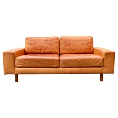 Danish Modern Mid Century Vintage Cognac Leather Sofa