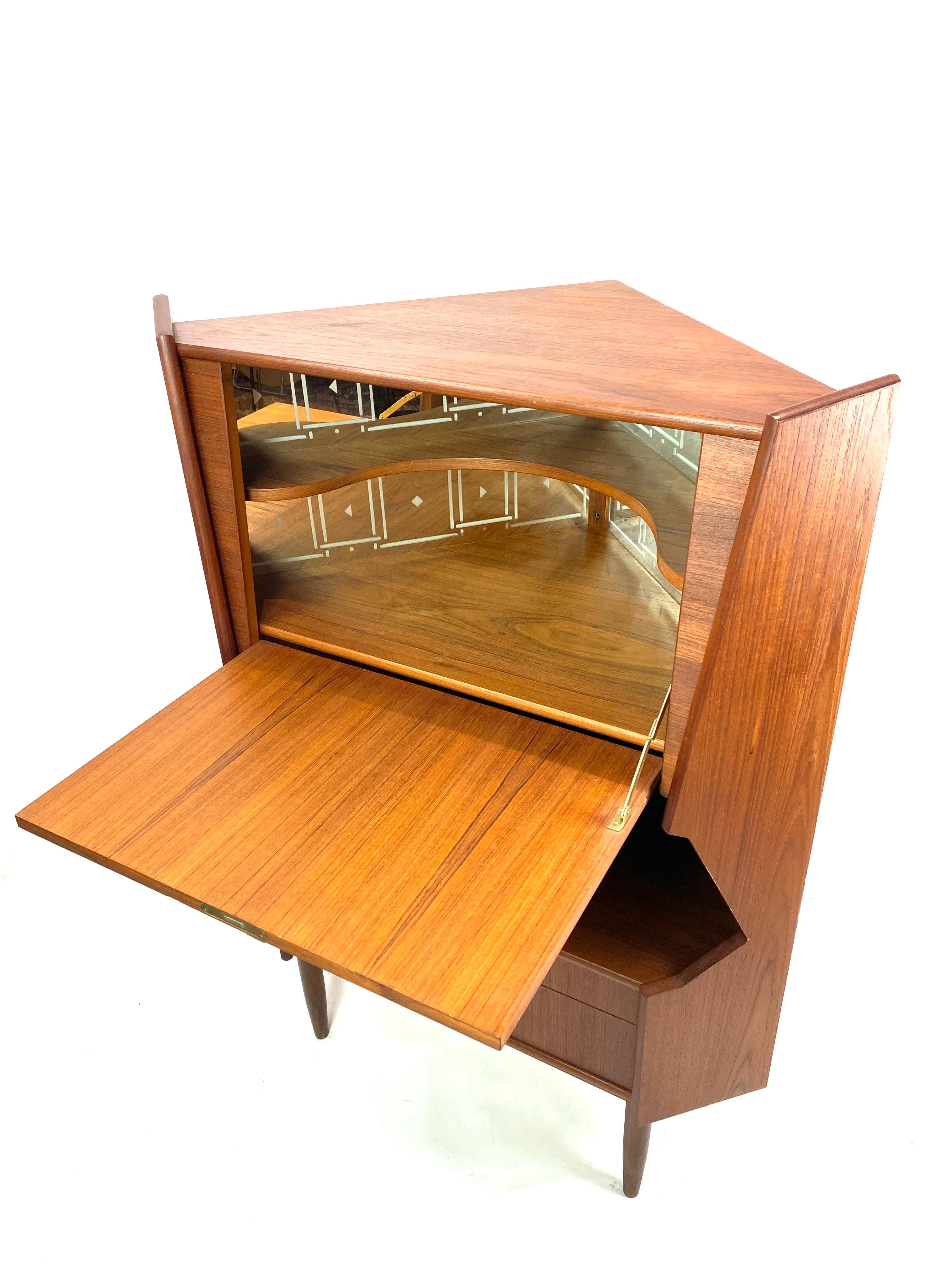 Oiled Corner Bar Cabinet Made In Teak, Danish Design From 1960's For Sale
