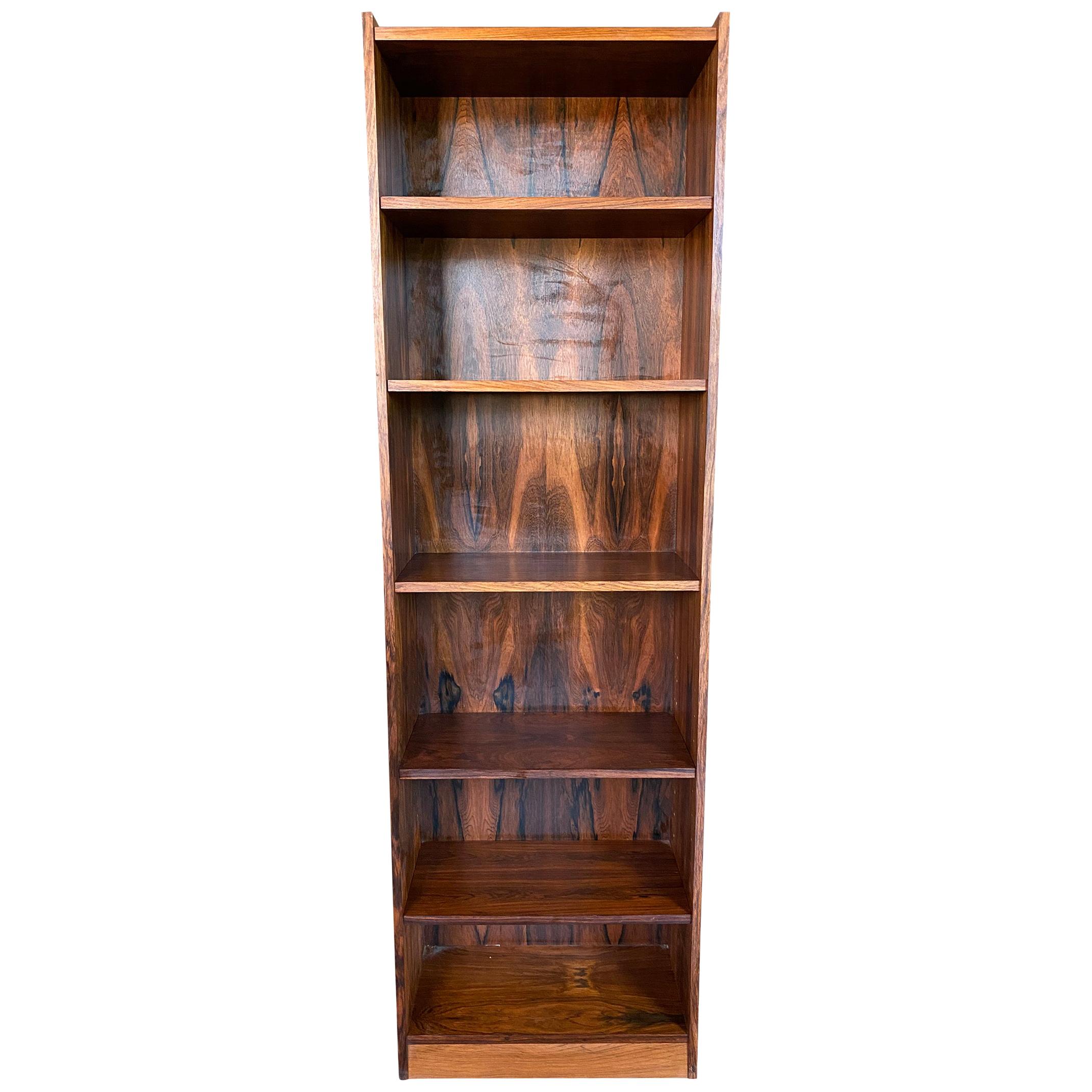 Danish Modern Midcentury Rosewood Narrow Tall Wall Floor Bookcase at 1stDibs