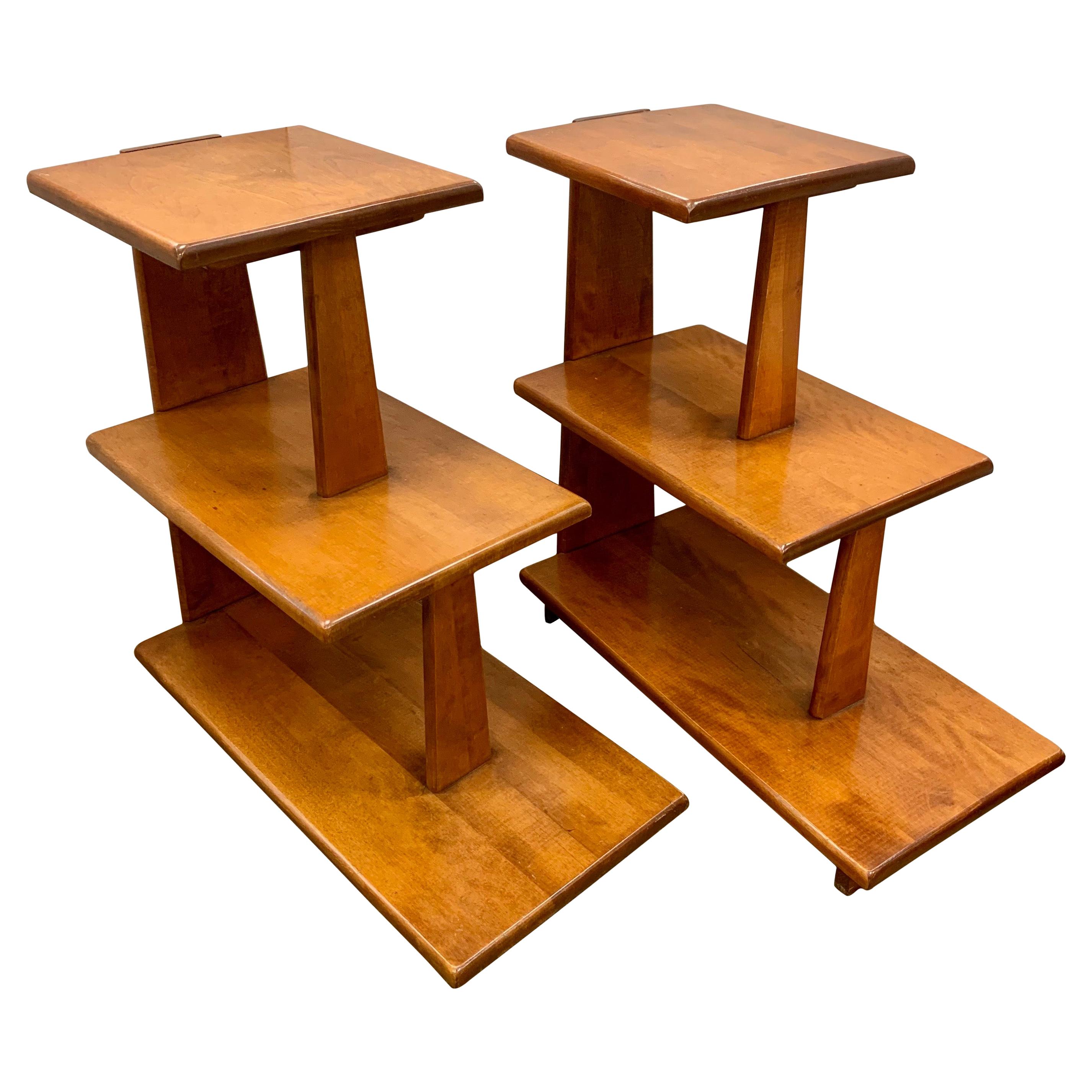 Danish Modern Midcentury Tiered Side Tables Shelves, Pair