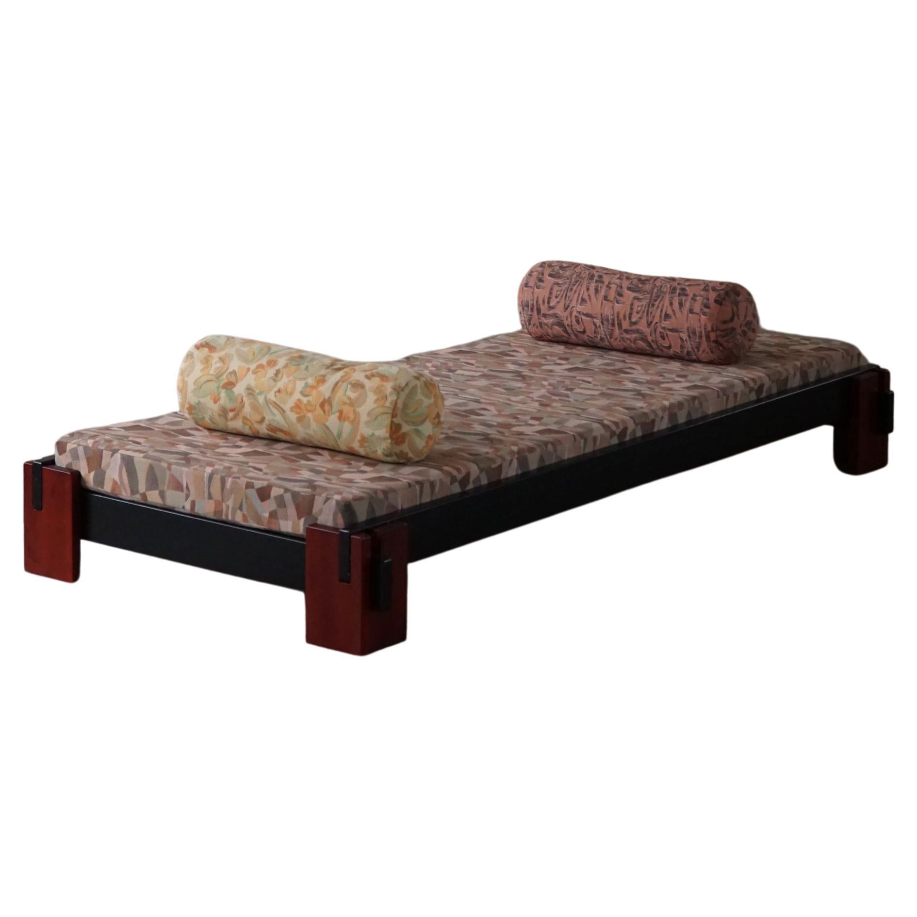 Danish Modern, Minimalist Daybed Reupholstered in Vintage Fabric, Made in 1980s