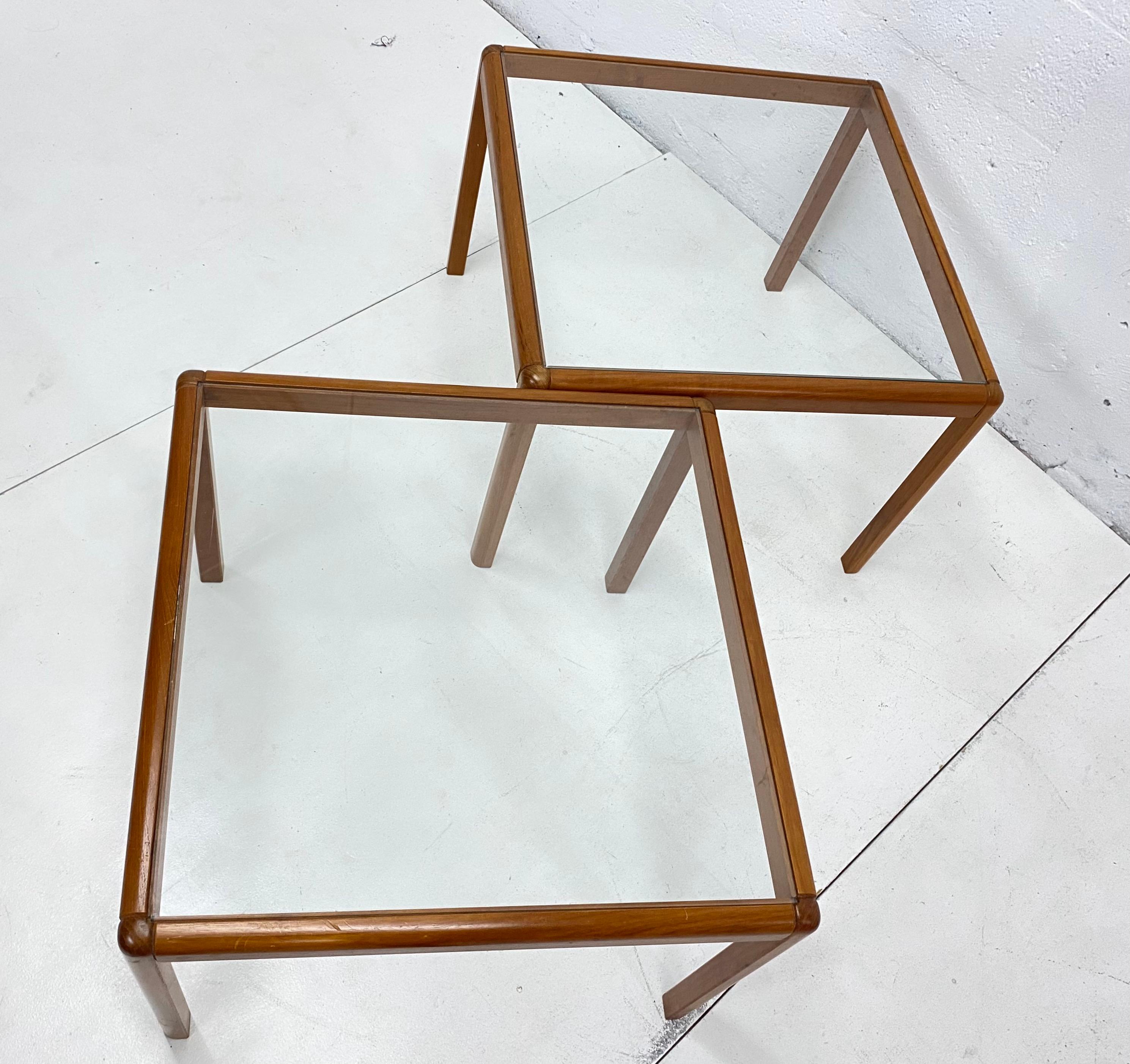 Danish Modern Minimalistic Wood and Glass Side or Coffee Tables, 1970s 4