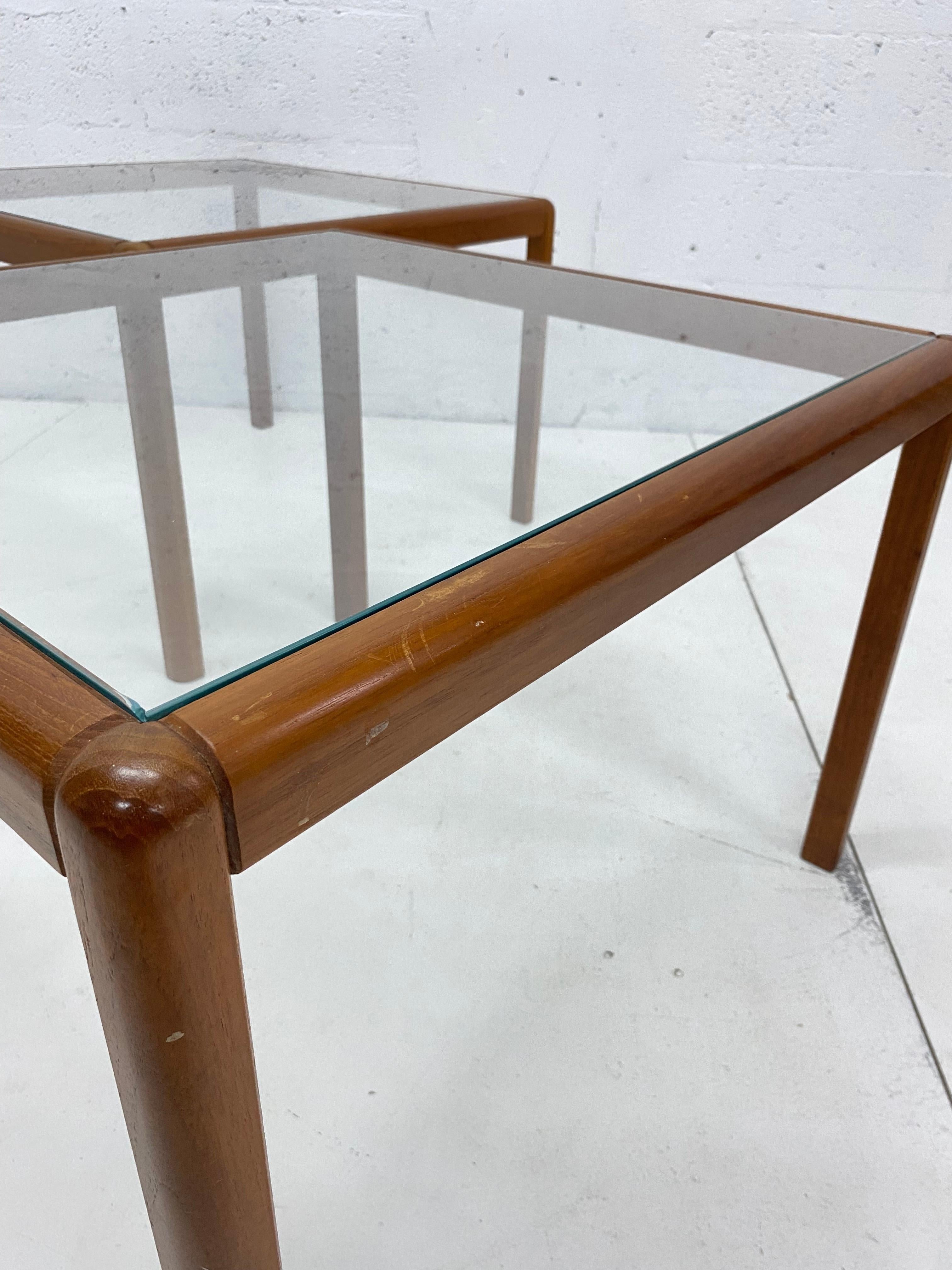 Danish Modern Minimalistic Wood and Glass Side or Coffee Tables, 1970s 2