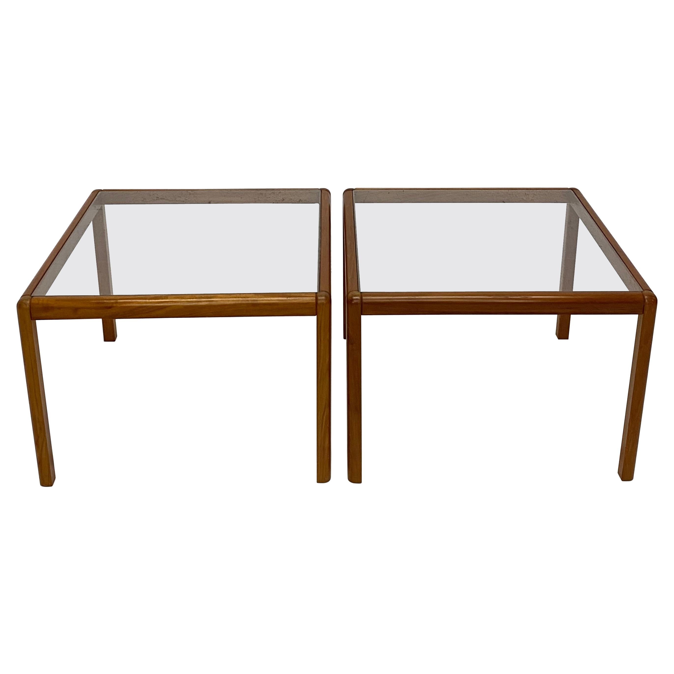 Danish Modern Minimalistic Wood and Glass Side or Coffee Tables, 1970s
