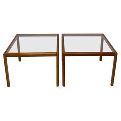 Danish Modern Minimalistic Wood and Glass Side or Coffee Tables, 1970s