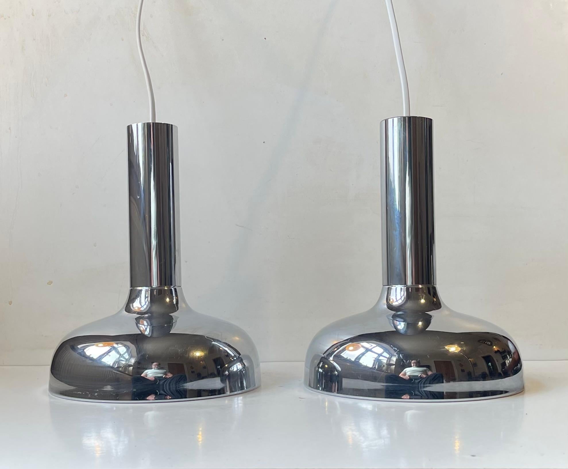 Danese Lampade a sospensione moderne danesi con specchio e cromo di Frank Bentler, anni '70 in vendita