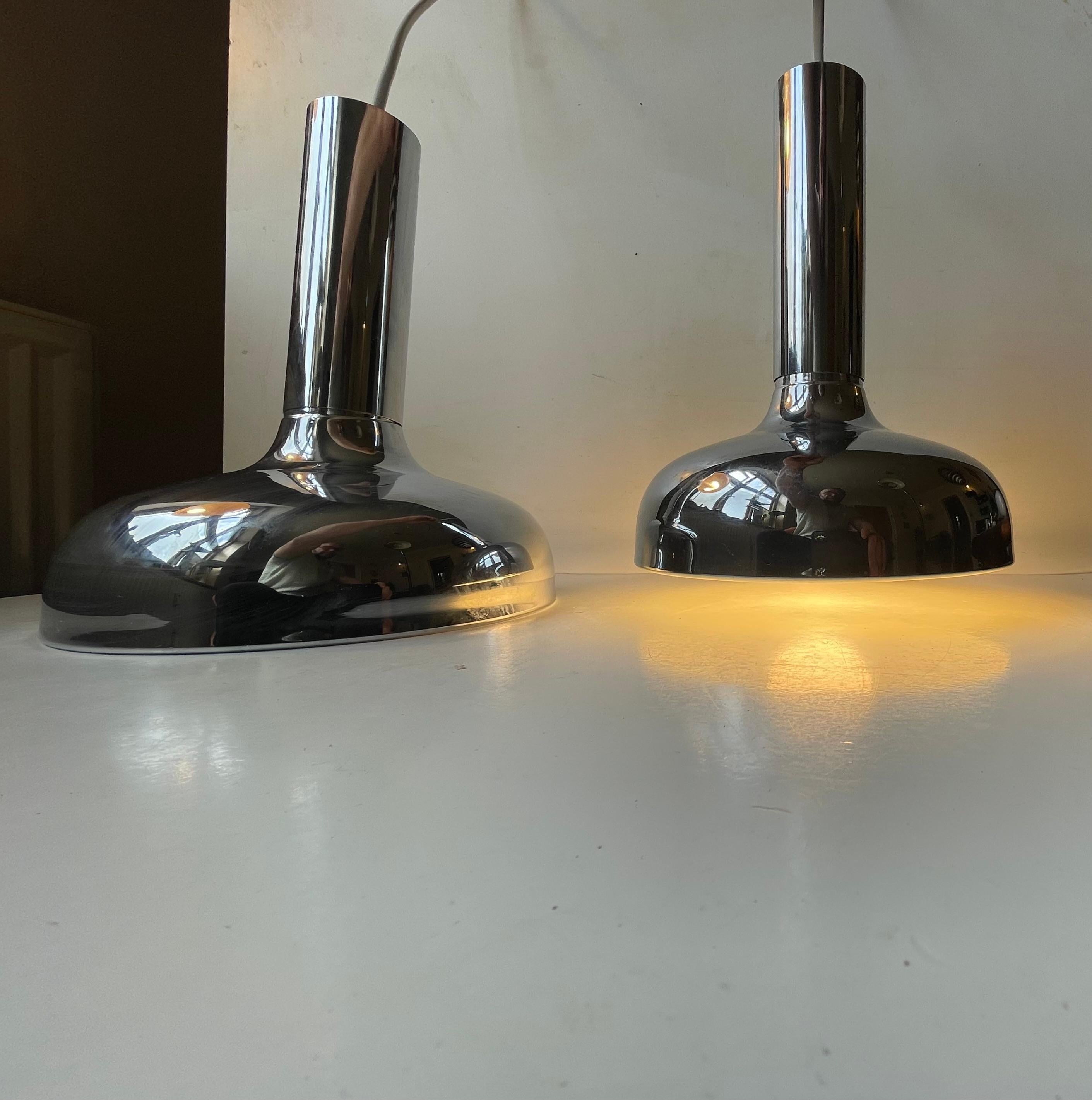 Metallo Lampade a sospensione moderne danesi con specchio e cromo di Frank Bentler, anni '70 in vendita