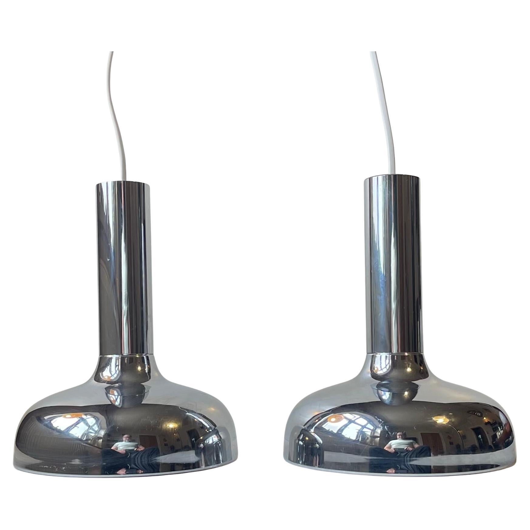 Danish Modern Mirror Chrome Pendant Lamps by Frank Bentler, 1970s