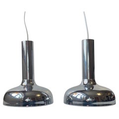 Danish Modern Mirror Chrome Pendant Lamps by Frank Bentler, 1970s