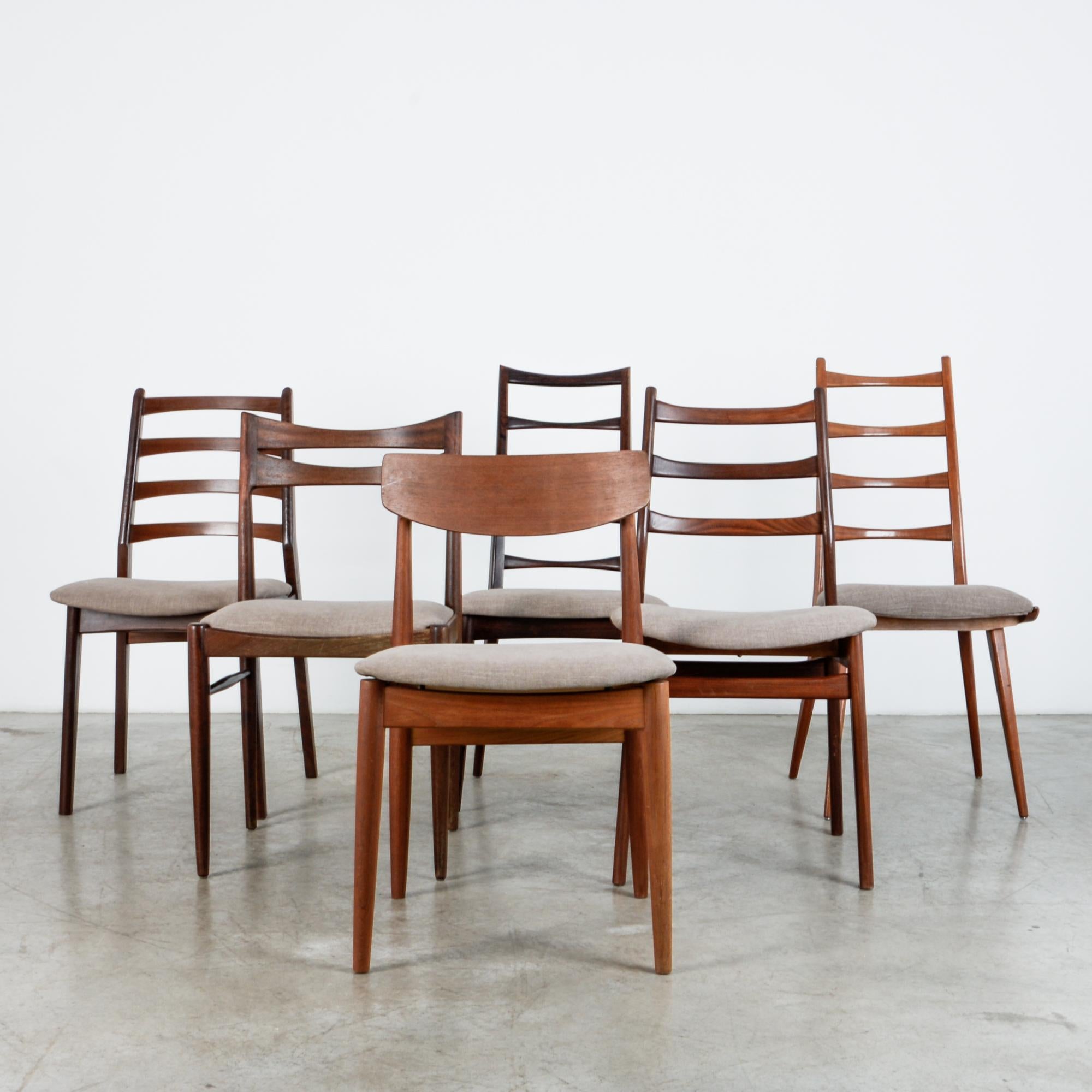 Fabric Danish Modern Mixed Dining Chairs, Set of Six