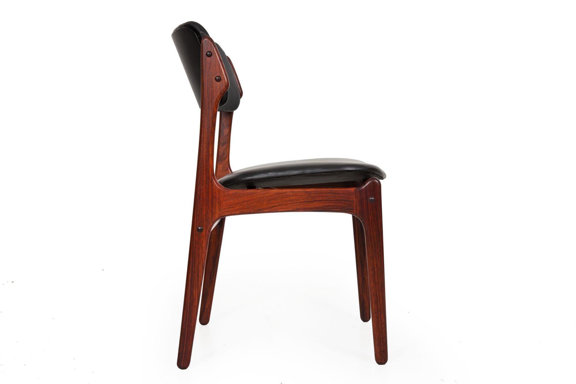 20th Century Danish Modern Model 49 Rosewood & Black Leather Dining Chair by Erik Buch