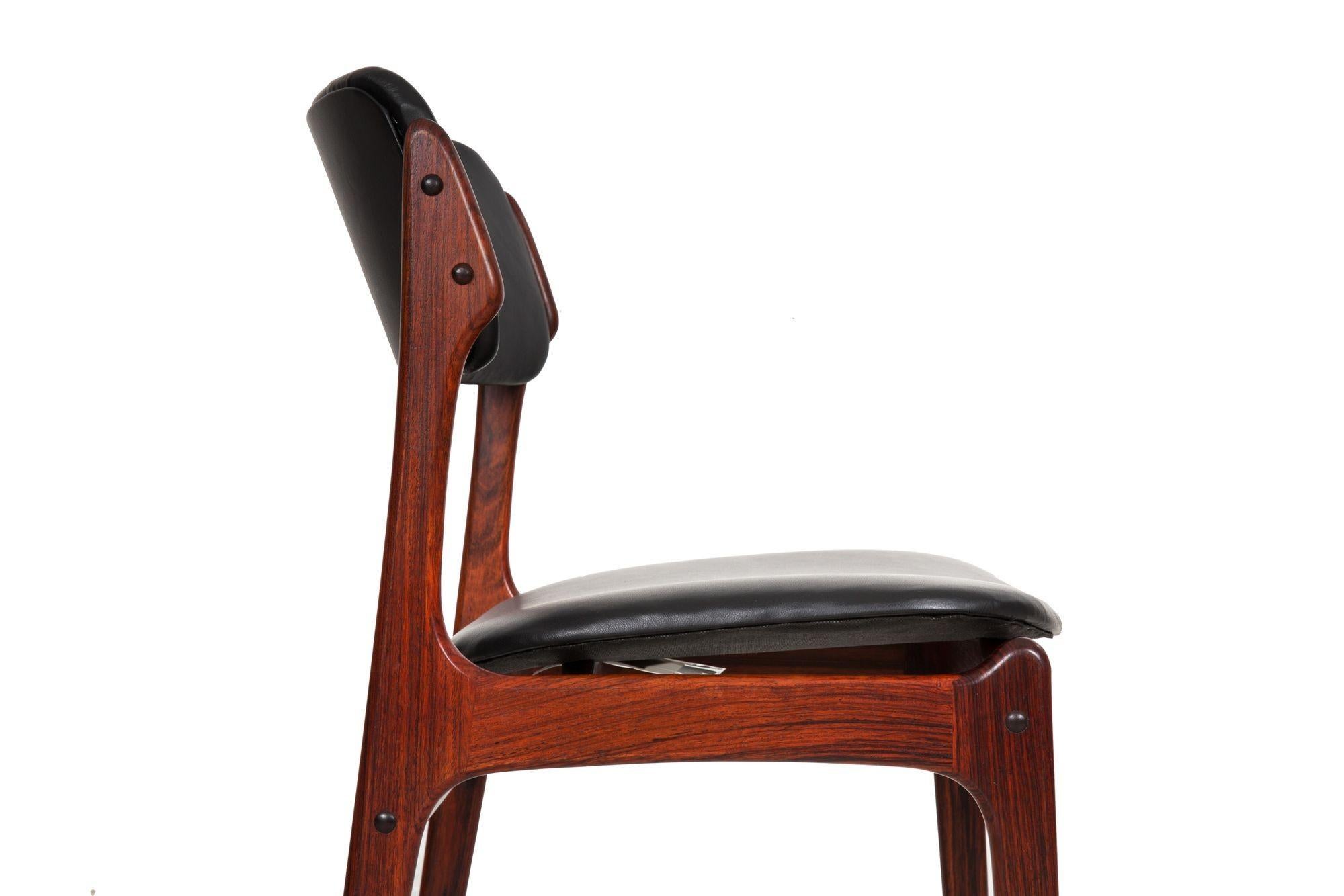 Danish Modern Model 49 Rosewood & Black Leather Dining Chair by Erik Buch 2